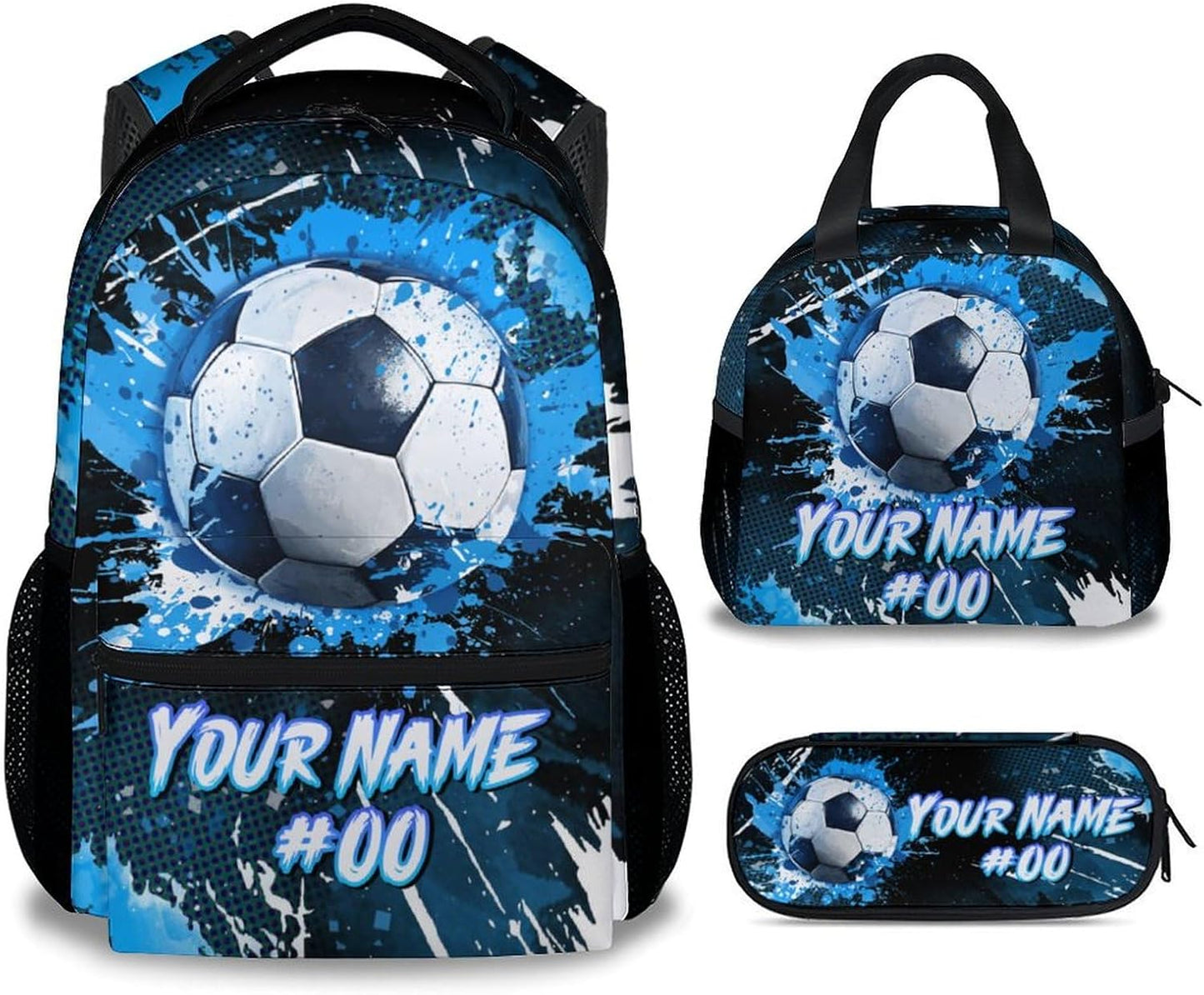 COZYAURA Kids Backpack - Personalized Soccer Backpacks Set for Boys Girls - School Bookbag with Lunch Box - Sport Themed Book Bag for Elementary Middle School