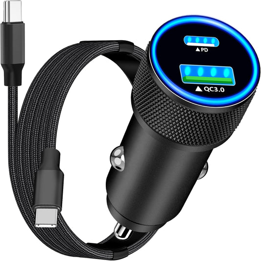 [Apple MFi Certified] iPhone 16 Car Charger, Rombica 52.5W USB-C&USB-A Car Power Cigarette Lighter PD/QC Type-C Fast Charging with Type-C Braided Cable for iPhone 16/16 Pro Max/15/15 Pro/Galaxy/Pixel