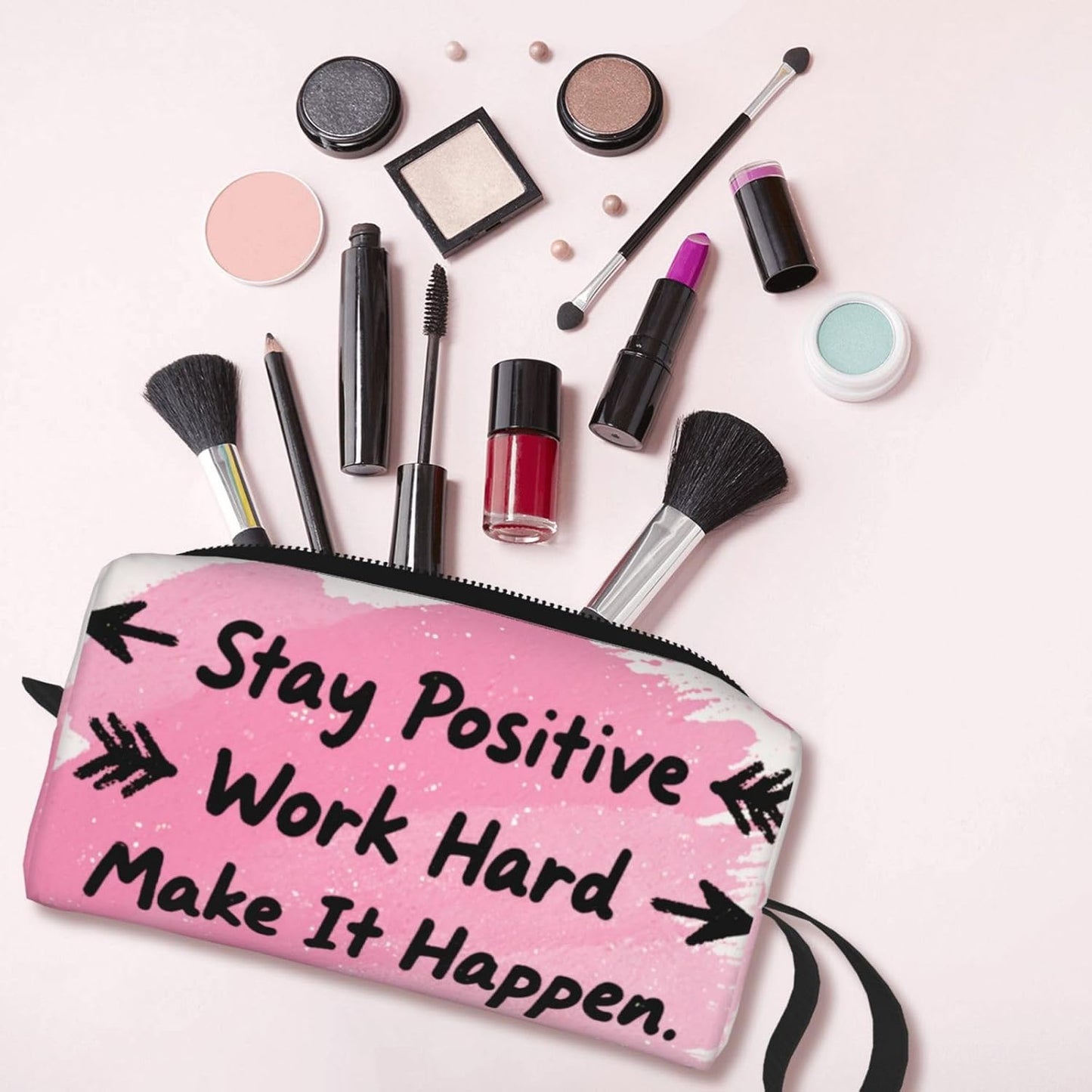 Motivational Quotes Makeup Bag Small Compact & Durable Travel Cosmetic Bag Organizer Oxford Fabric Impact-Resistant Multi-Purpose Storage Perfect for Travel, Gym, Daily Use