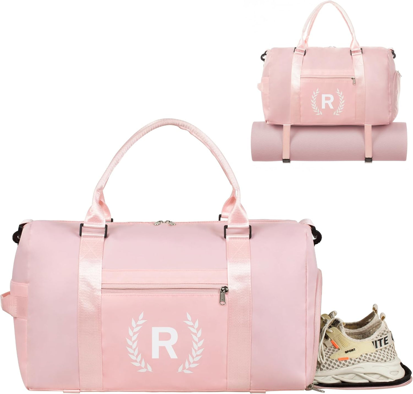 Gym Bag for Women, Personalized Duffle Bag with Shoe Compartment, Sports Bag for Yoga & Dance with Wet Pocket and Mat Strap