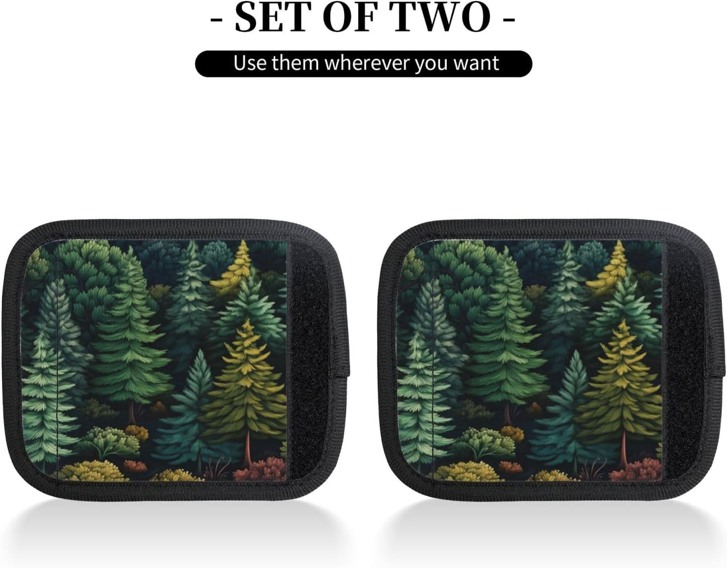 Luggage Handle Wraps Forest Pines Tree Pattern Luggage Identifiers Soft Neoprene Luggage Handle Wraps For Suitcase Trolley Handle Grip Cover 2 Pack Luggage Tags