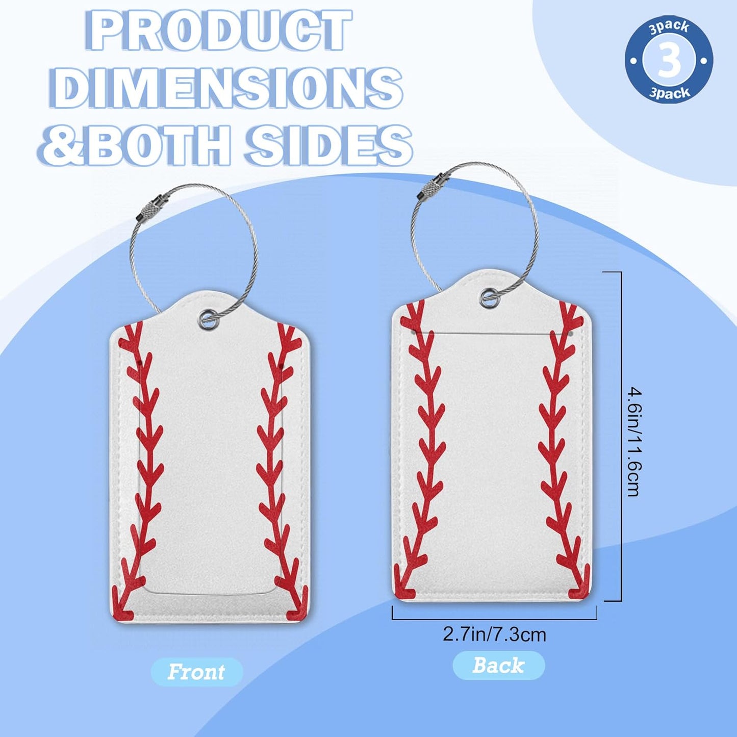 Luggage Tags for Suitcase,3 Pack American Baseball Football Basketball Luggage Tag with Privacy Flap,Name ID Label and Metal Loop for Women Men Teens Travel