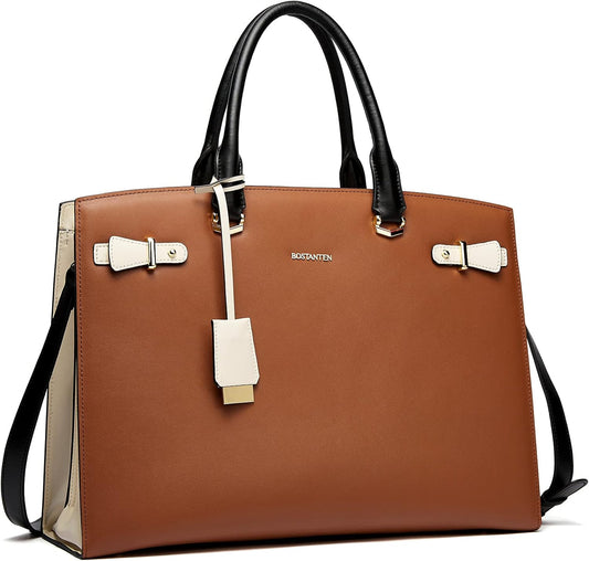 BOSTANTEN Briefcase for Women 15.6 Inch Genuine Leather Laptop Briefcase Shoulder Work Tote Bag Purse