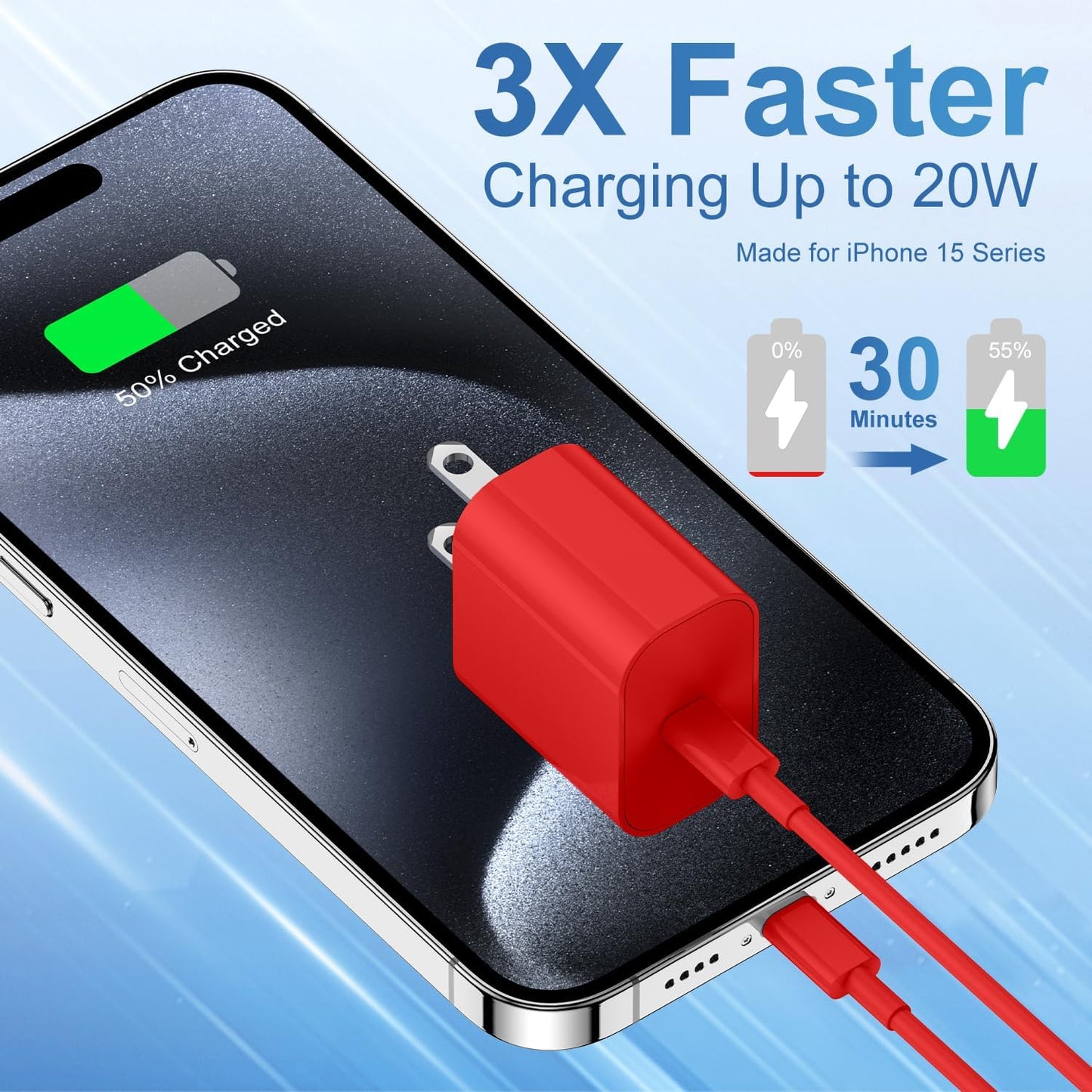 iPhone 16 15 Fast Charger and 10ft Type C to C Cable Cord Long,20W USB C Charging Block for Apple iPhone 16 Pro/16 Plus/15 Pro Max/15/iPad Wall Plug Power Adapter Cube Brick 12.9/11/Air 4th/6 Gen/Mini