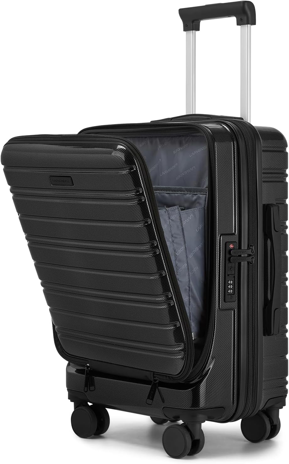 LARVENDER Carry On Luggage 22x14x9 Airline Approved, 20 Inch Expandable PC+ABS Hardside Carry On Luggage with Front Pocket Spinner Wheels TSA Lock for Women Men (Black)