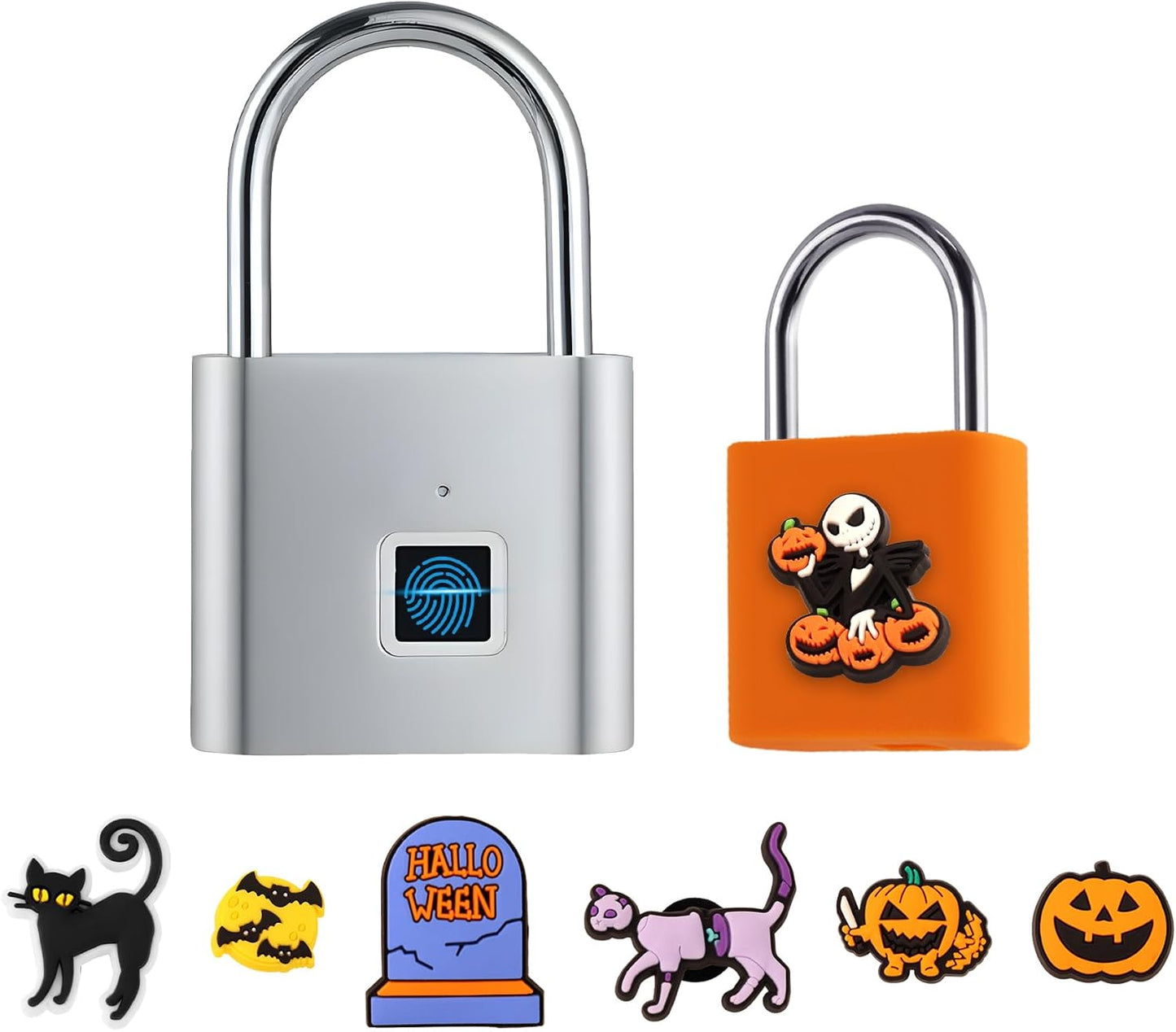 UMIKSMART Padlock, Keyless Fingerprint Padlock with USB Charging, Gym Lockers, School Lockers, Luggage, Storage Boxes, Cabinets, Backpack, Halloween Gifts (Pumpkin Glow Orange)