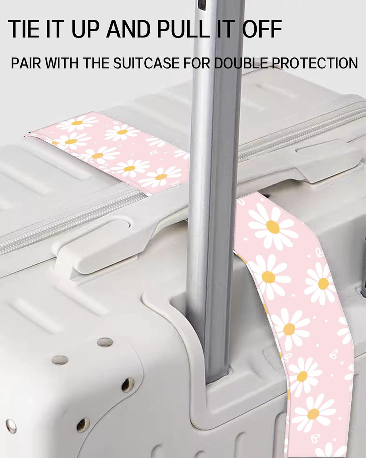 Luggage Straps for Suitcases, Adjustable Travel Belt, Durable Wide Luggage Strap, Cute Suitcase Strap Identifiers with Buckle, Bag Straps for Luggage, Cute Pink Daisy