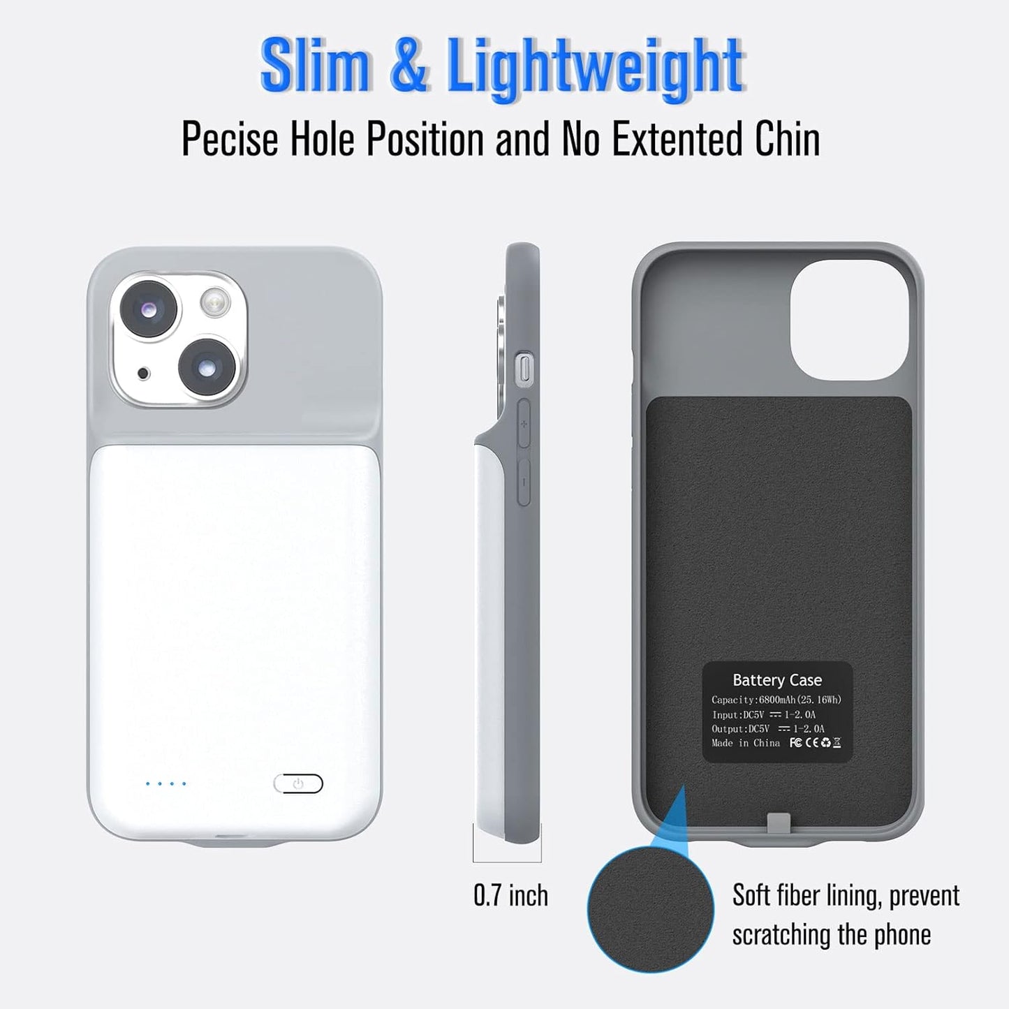 Gladgogo Battery Case for iPhone 13, Real 6000mAh Powerful Smart Charging Case Ultra Slim Rechargable External Battery Pack Compatible with 13, 6.1 inch - White