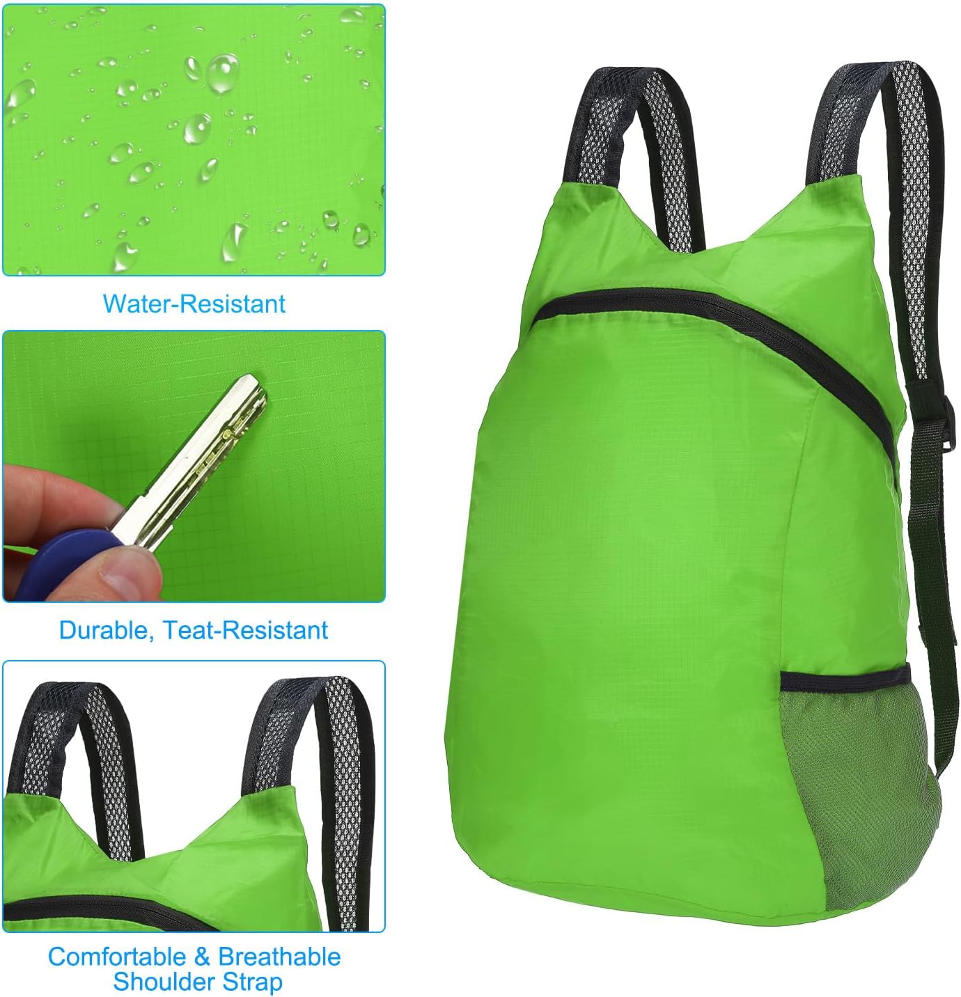 PATIKIL Hiking Backpack, 15L-20L Packable Lightweight Backpack Daypack Small Foldable Outdoor Camping Cycling Backpacking Shoulder Bag, Green