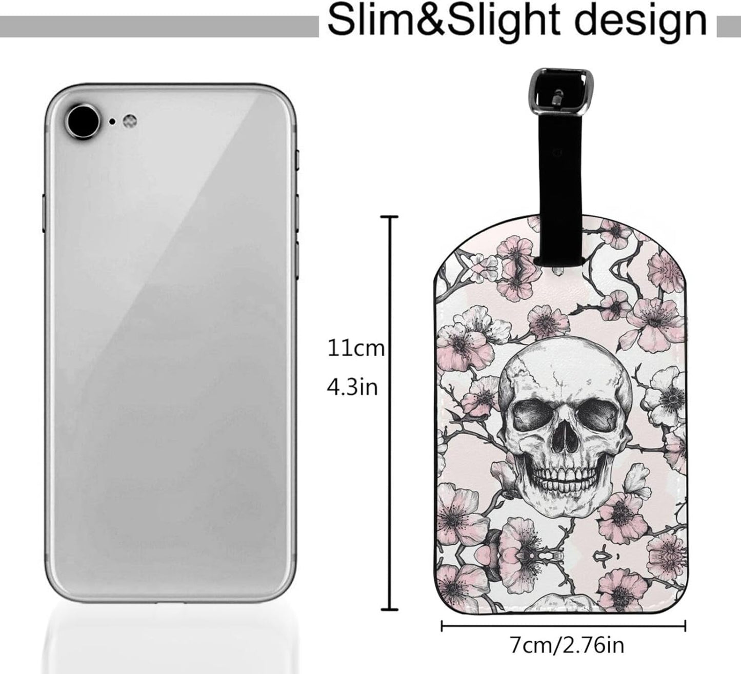 Skull Head Flower Luggage Tag Leather Suitcase Tags Cute Luggage Identifiers for Suitcases Privacy Cover Travel Name Tag for Kids Adult