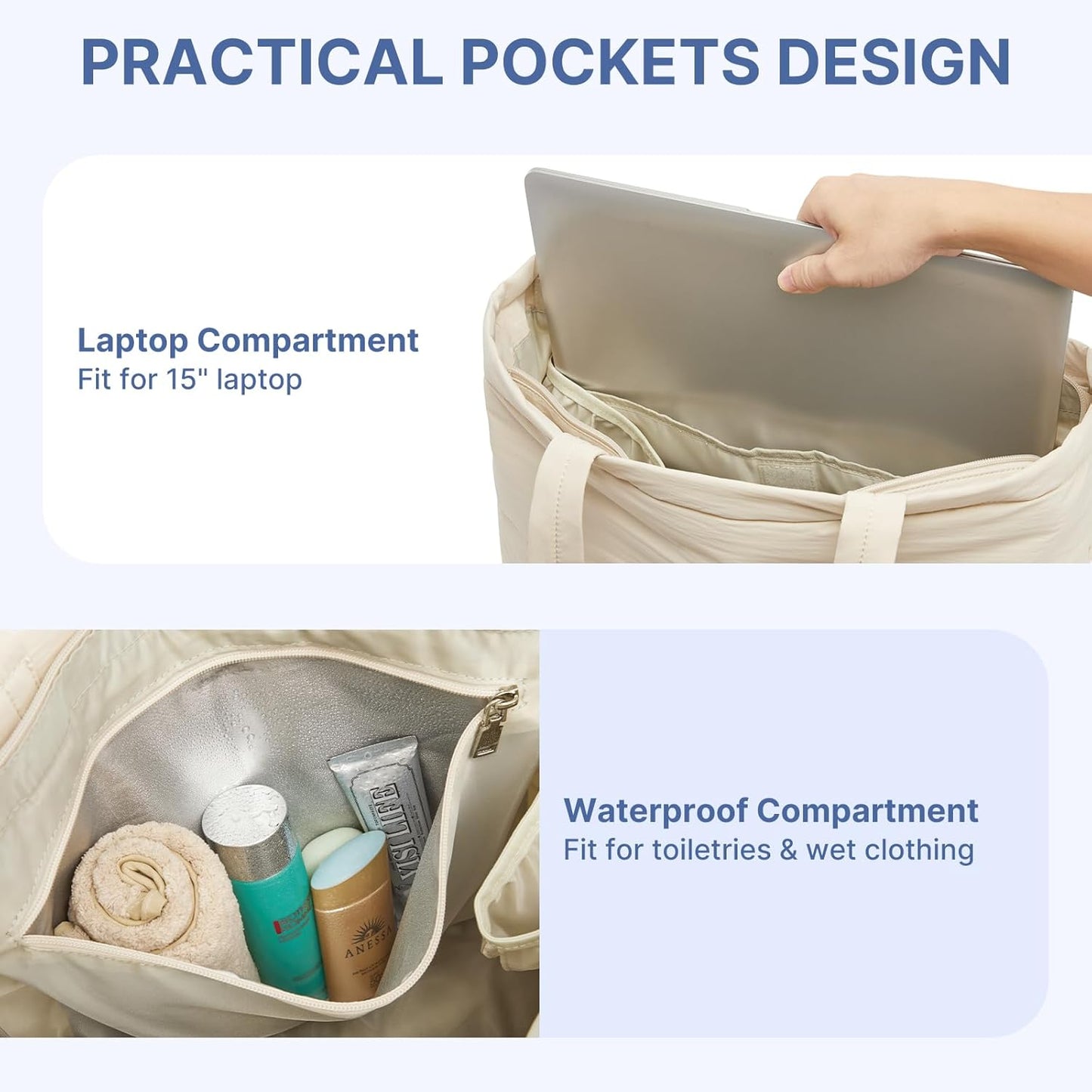 G4Free Tote Bag for Women, Puffer Casual Shoulder Bag with Cup Holder and Laptop Compartment for Travel, Work, Gym