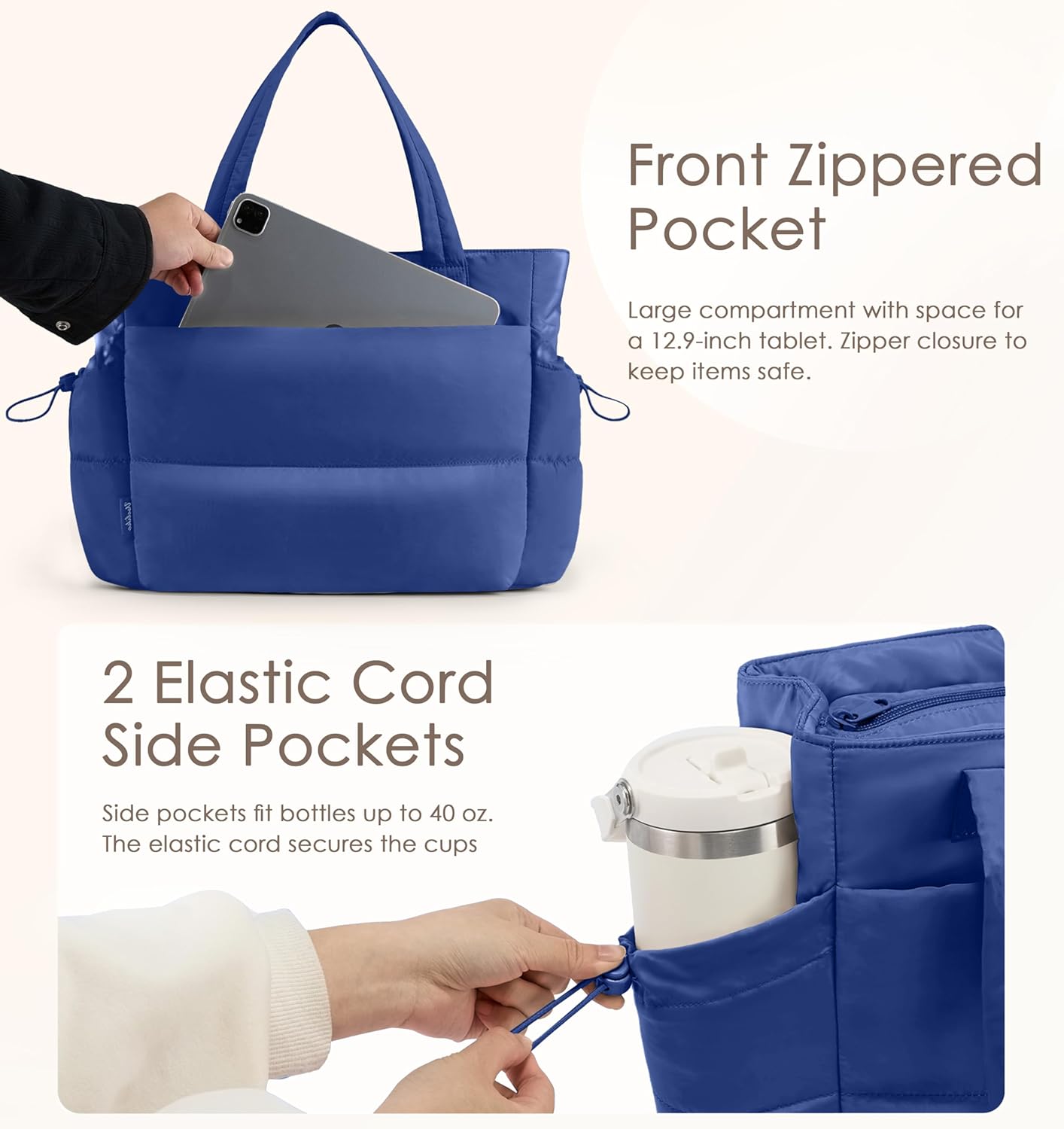 Tote Bag for Women Puffy Work Bags for Women with Zipper Lightweight Quilted Puffer Tote Bag for Travel, Teacher, Nurse