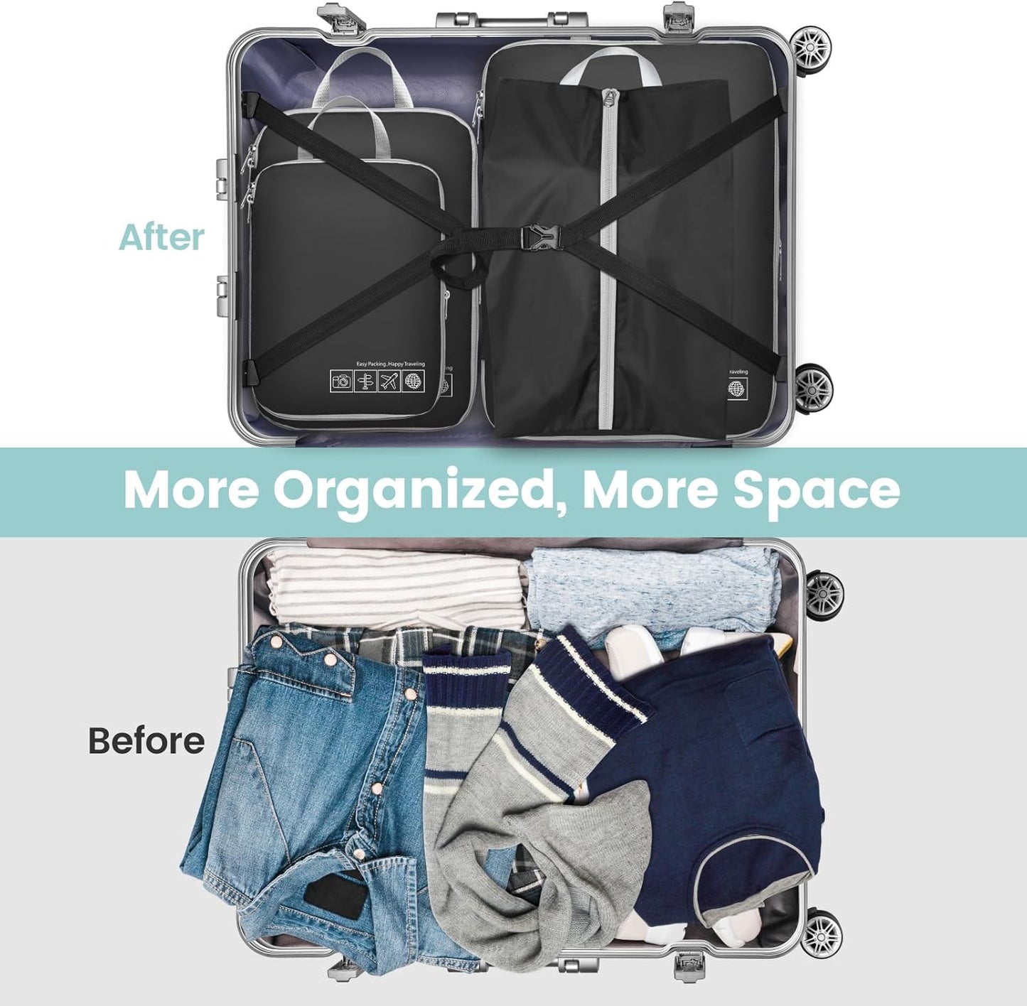 Cambond Compression Packing Cubes for Travel Women - Travel Bags Luggage Organizers Travel Essentials Compression Cubes for Travel Carry on Suitcases Organizer