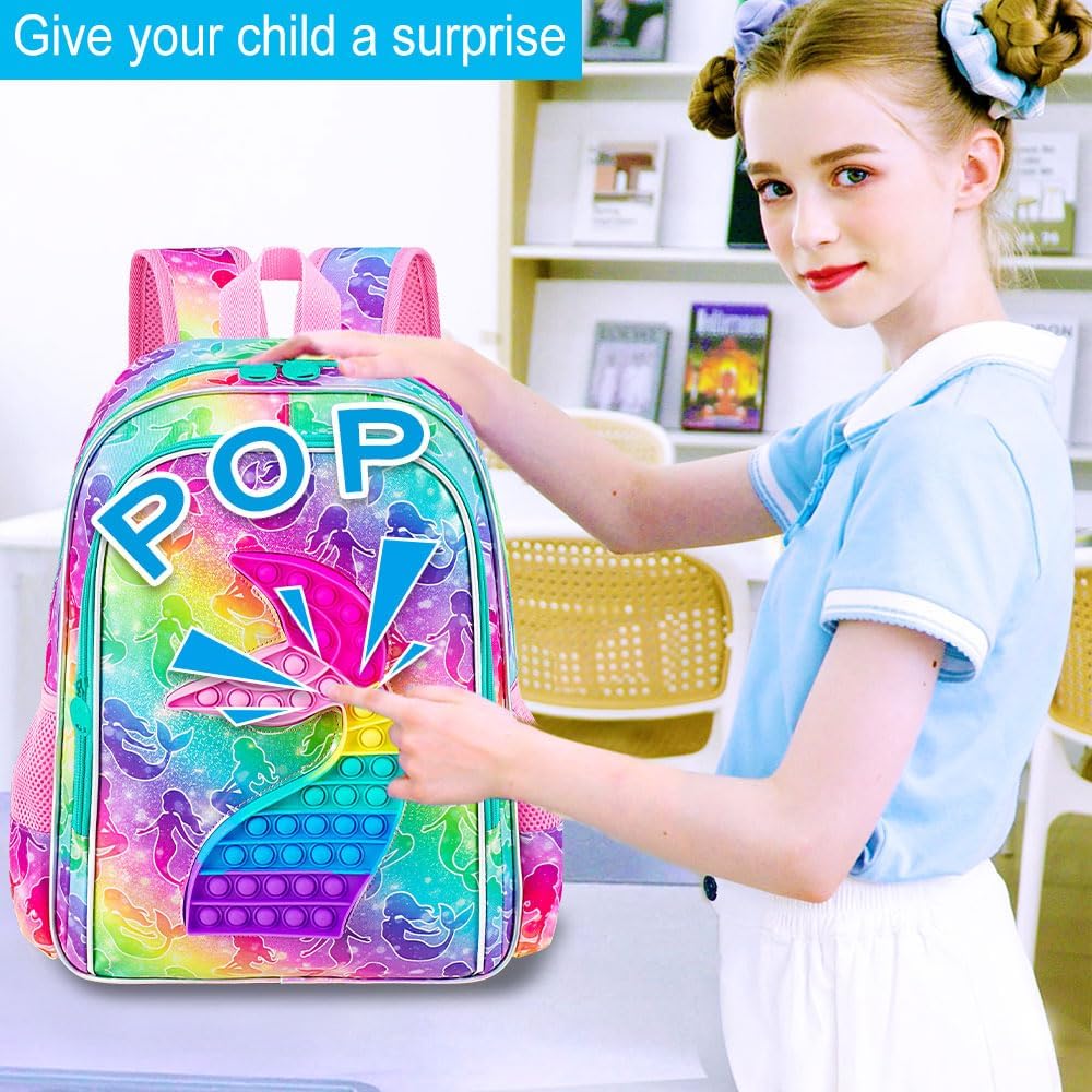 CCJPX 3PCS Mermaid Backpack for Girls, 16”Kids Water Resistant Elementary Preschool Kindergarten School Bookbag with Lunch Box - Pink