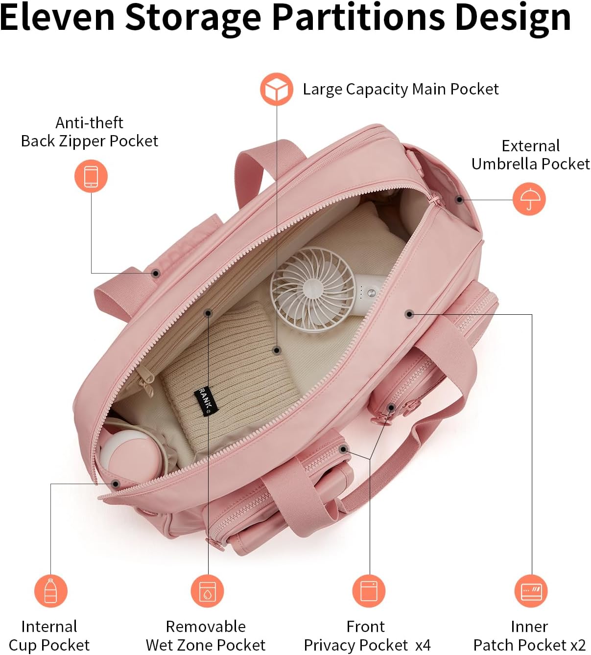 Aji Travel Duffel Bag, Expandable Pink Duffle Bag for Travel with Wet Pocket, Carry on Weekender Bags for Men Women, Large Capacity & Water Resistant Gym Duffel Bag Sport Bag (Plus)
