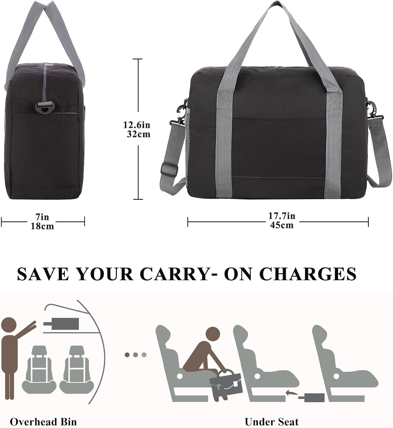 For Spirit Airlines Personal Item Bag 18x14x8 with Wet Pocket Foldable Travel Duffel Bag Underseat Carry on for Men & Women