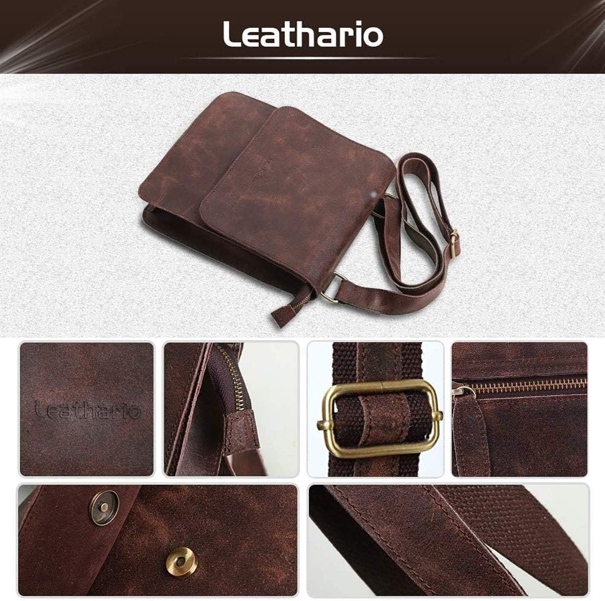 Leathario Crossbody Bag for Men Genuine Leather Small Messenger Shoulder Purse Side Vintage Satchel for Work Business Daily