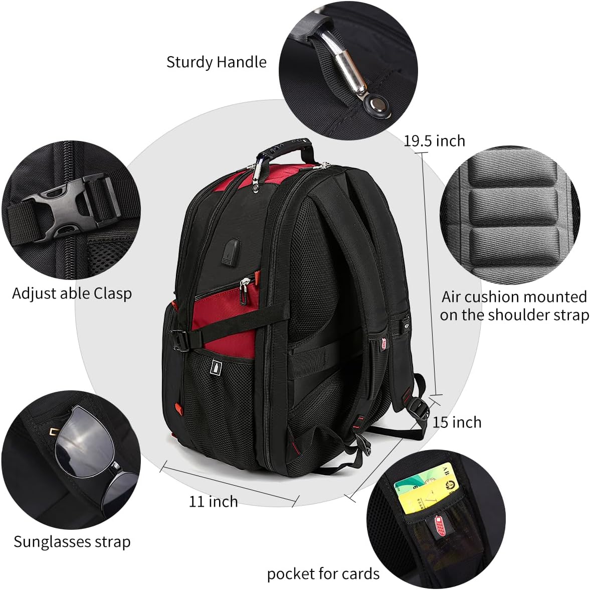 SHRRADOO Extra Large 50L Travel Laptop Backpack with USB Charging Port, College High School