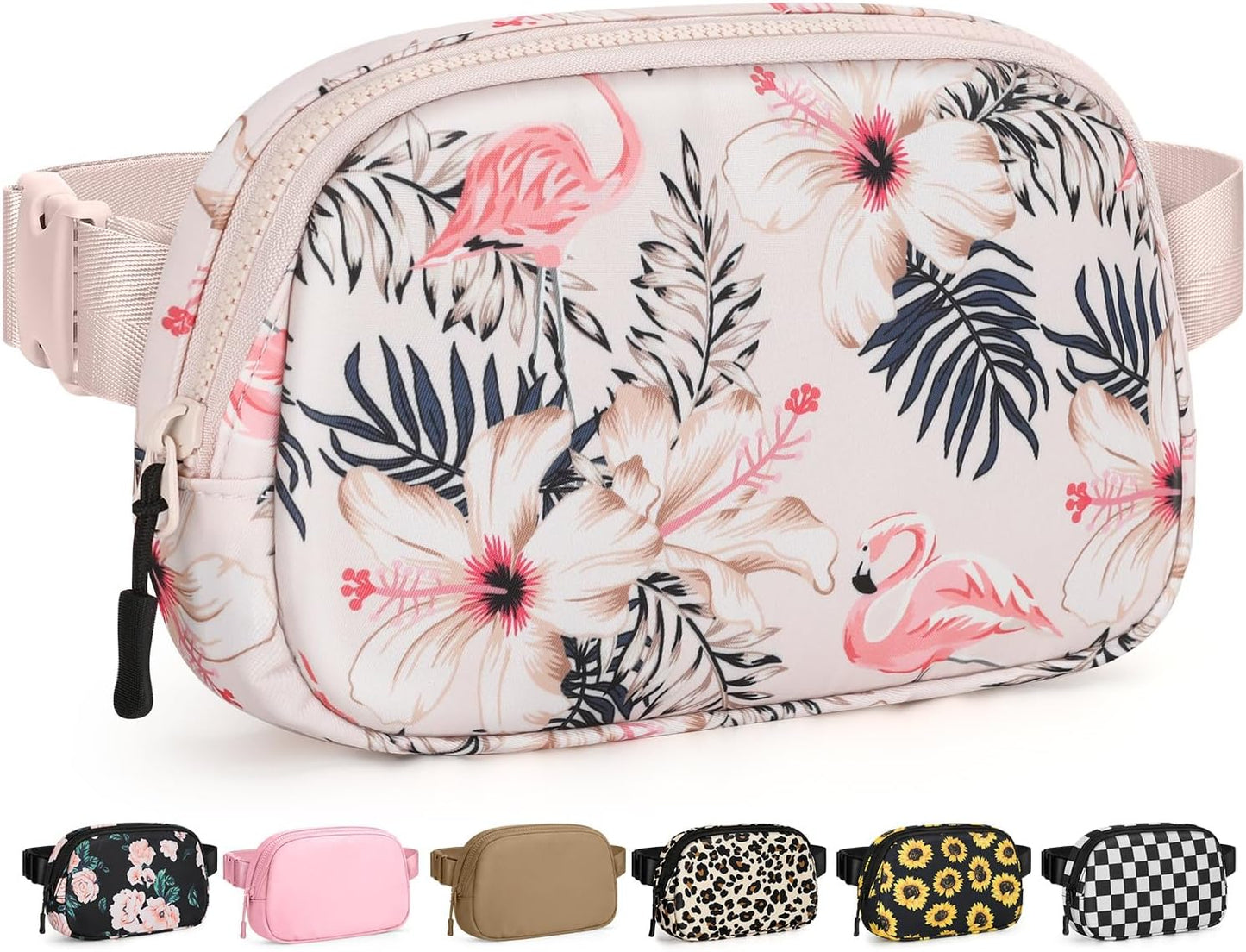 Fanny Packs for Women Cross Body Bag Waterproof Belt Bag with Adjustable Strap and Zipper Back Pocket Small Crossbody Bags Fashion Waist Packs for Workout Travelling(Flamingo Print)