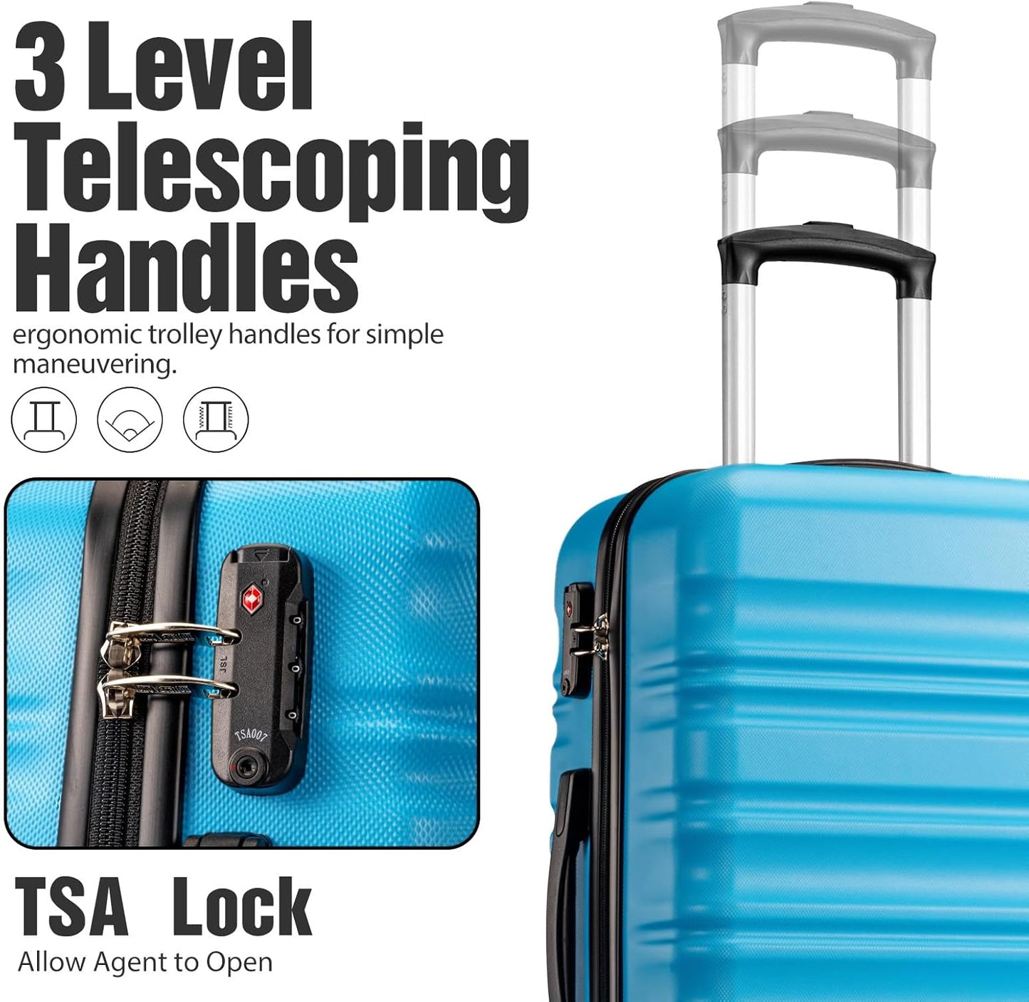 LONG VACATION 6 Piece Luggage Set Carry on Suitcase with ABS+PC hardshell, Spinner Wheels & YKK Zipper TSA Lock (SKY BLUE, 6 piece set)