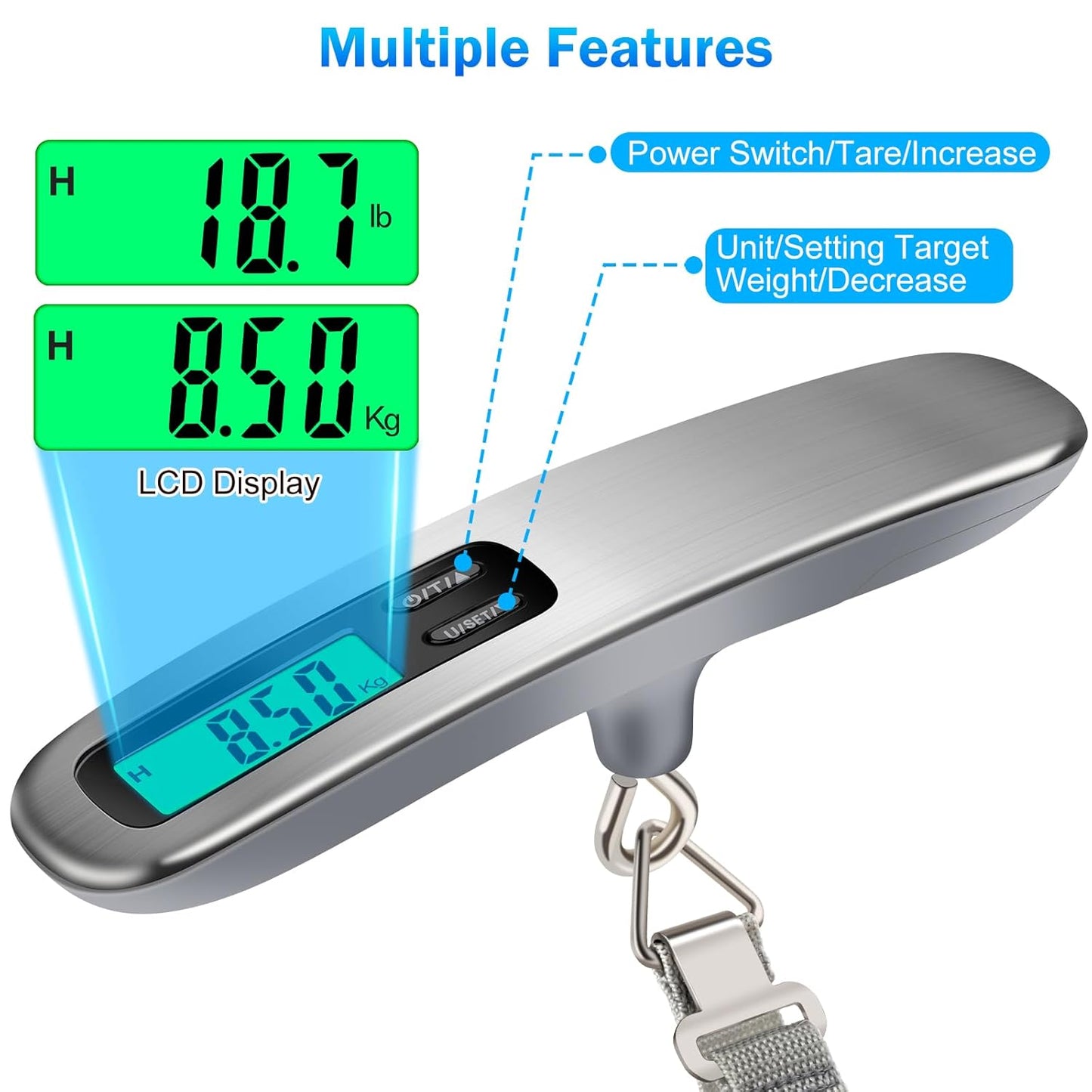 Digital Luggage Scale for Travel, 110lbs (50kg), Portable Weighing Scale for Luggage with LCD Backlit, Suitcase Scale with Luggage Tag, Hanging Baggage Scale, Accuracy 10 Grams