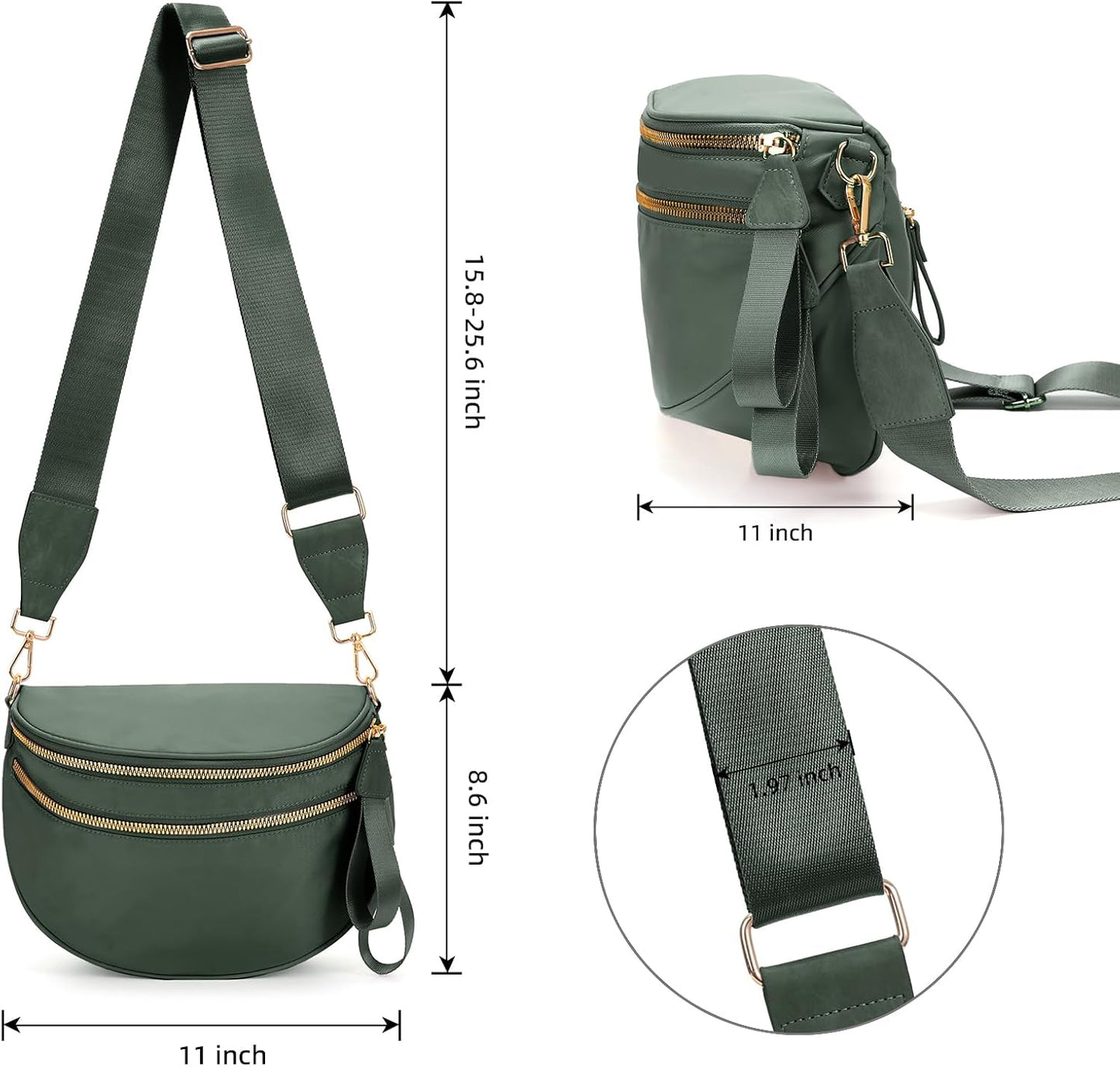 Fanny Packs for Women Cross Body Belt Bag, Nylon Crossbody Bag Unisex Fashion Waist Pack with Adjustable Strap, Olive Green