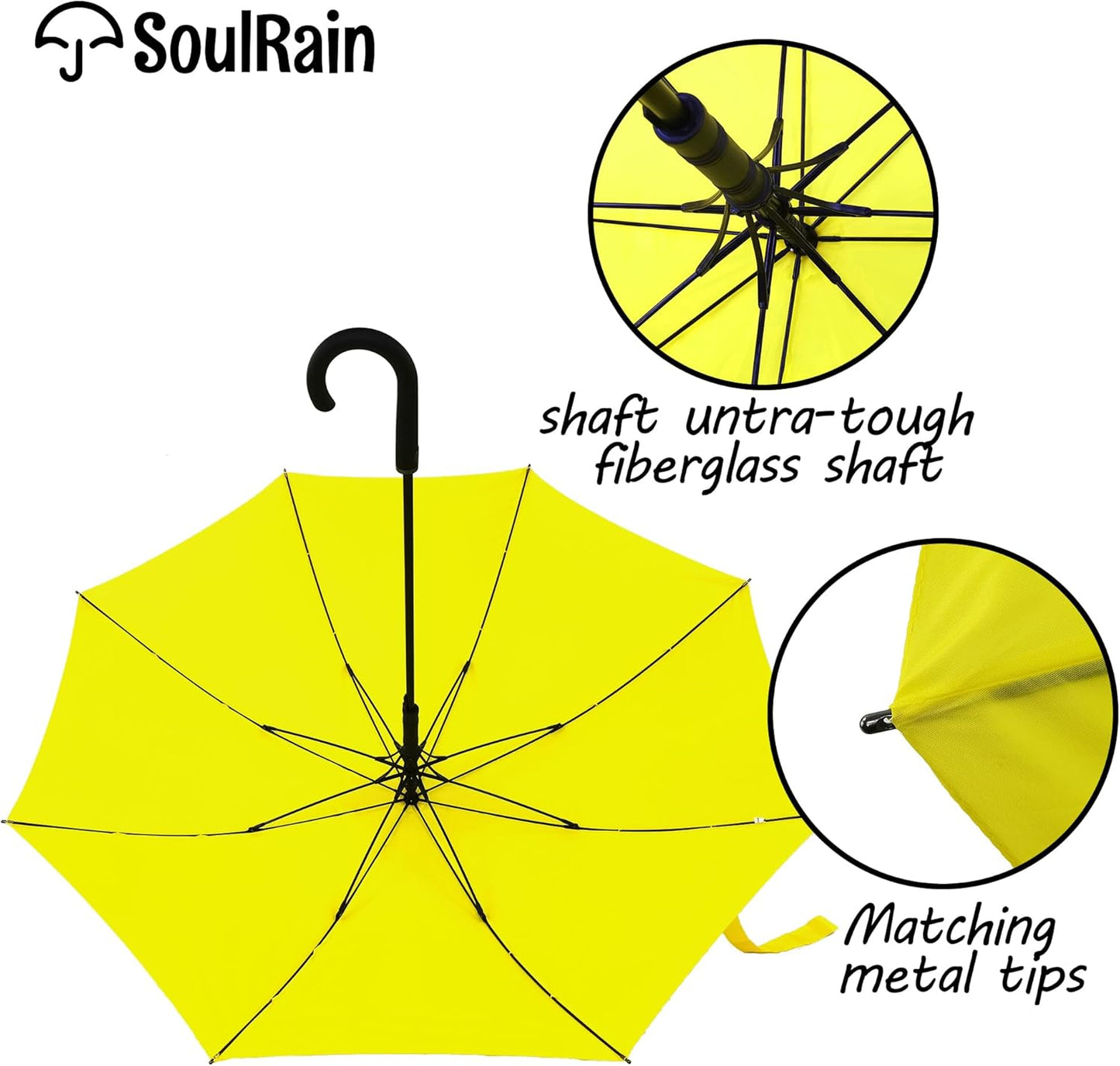 SoulRain 50 Inch Large Stick Umbrella Windproof Automatic Open Oversized J Handle Umbrellas for Men and Women Unbreakable Strong Travel Golf Umbrella