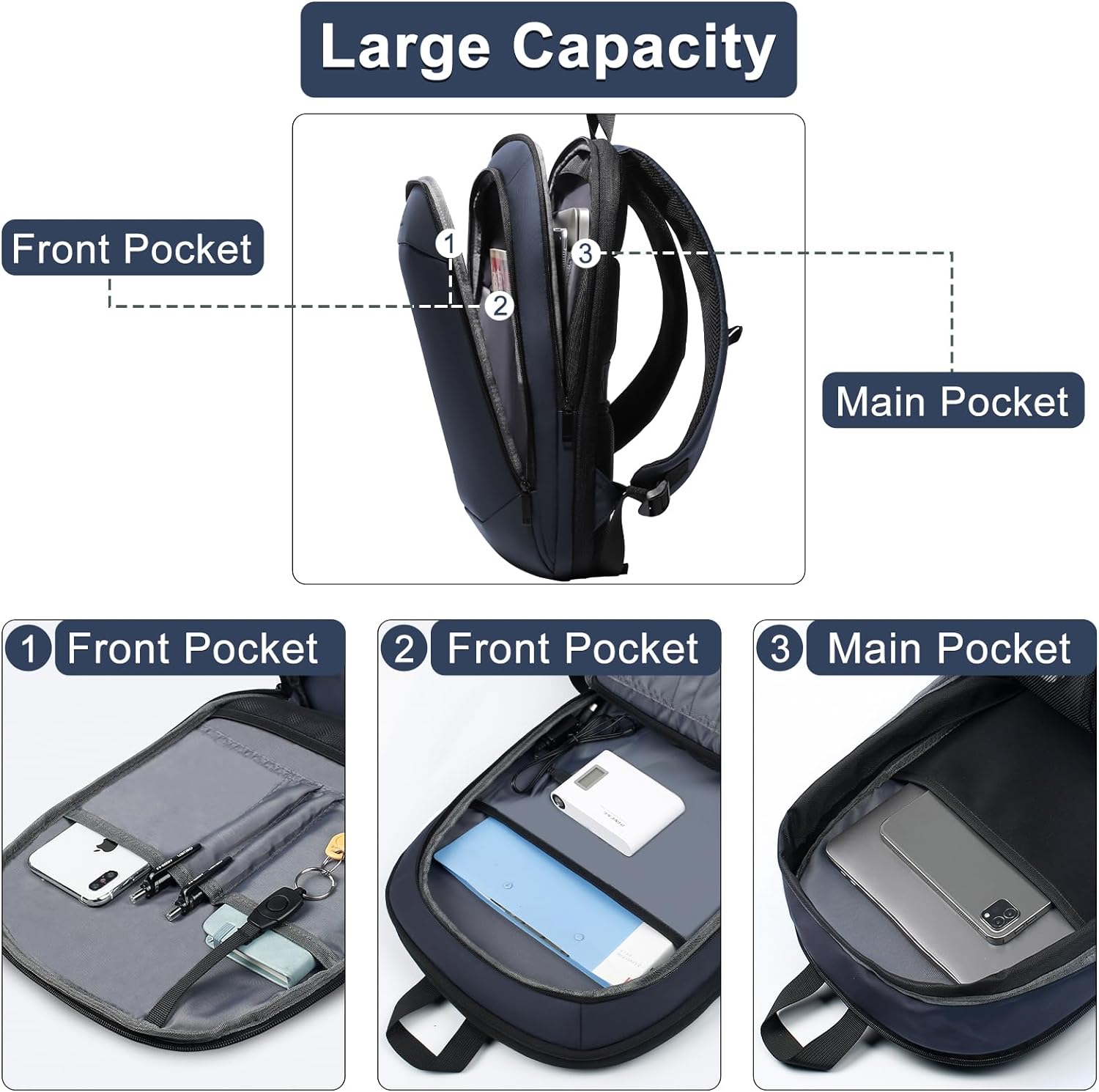 Business Backpack 17 Inch Slim Expandable Waterproof Travel Laptop Backpacks with USB Charger Port