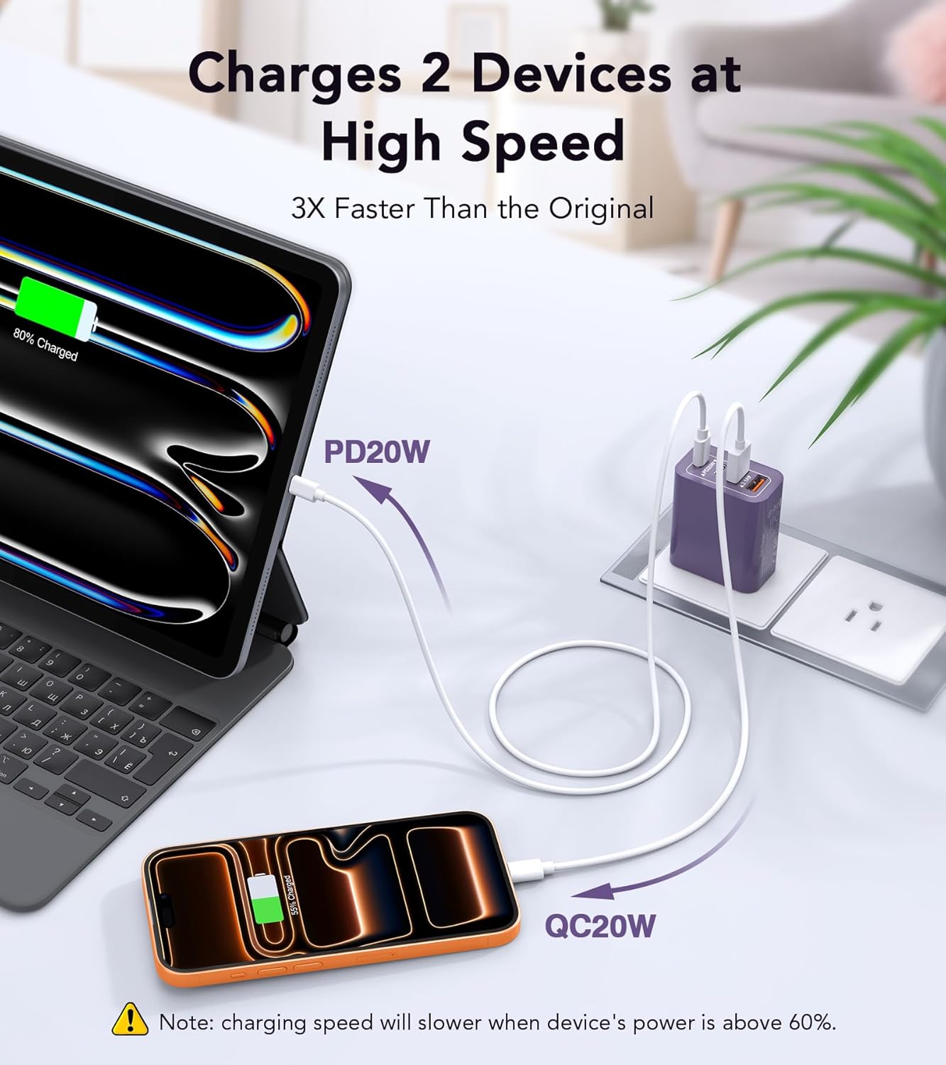 [2Pack] 40W USB C Plug,4-Port Fast Charger Block PD+QC 4 Port Charger Cube Wall Charging Box Brick