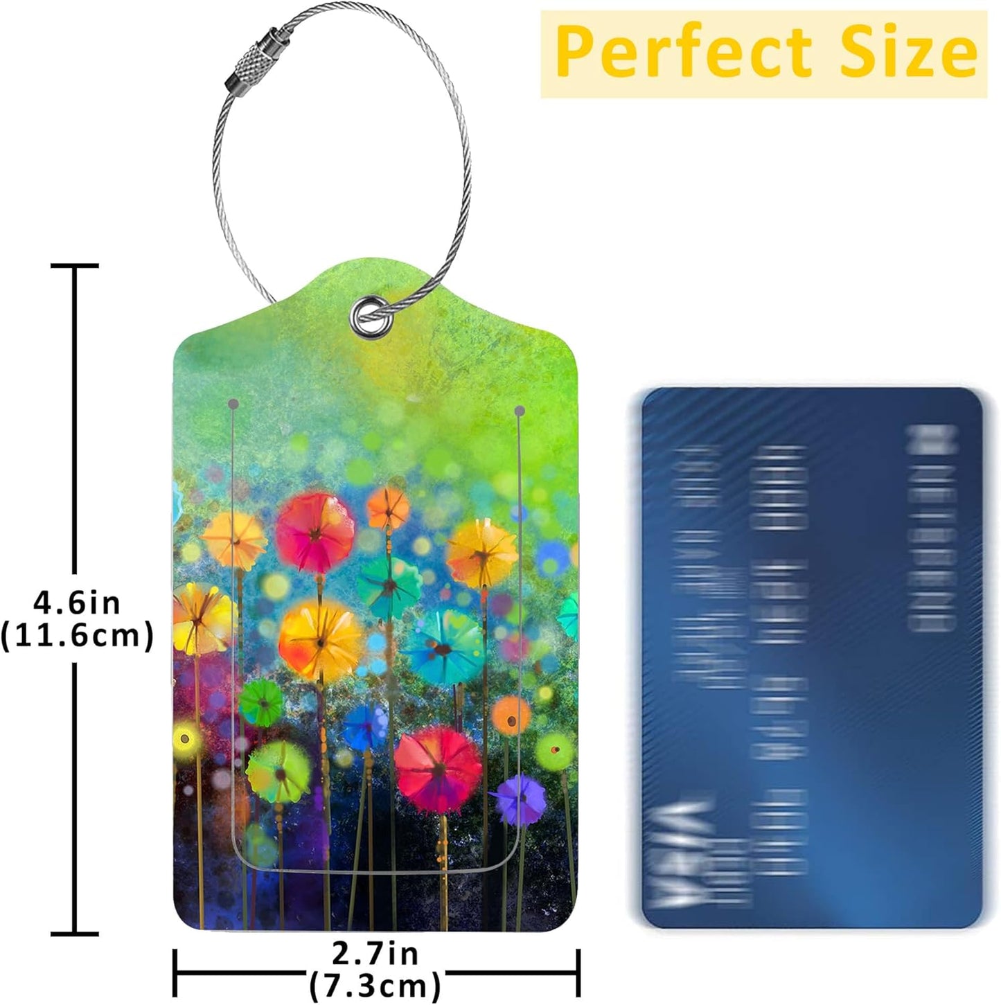 2 Pack Luggage Tags for Suitcases,Abstract Floral Watercolor Painting Luggage Tag,PU Leather Id Label Luggage Tags with Stainless Steel Loop and Privacy Cover for Women Men Teens Travel