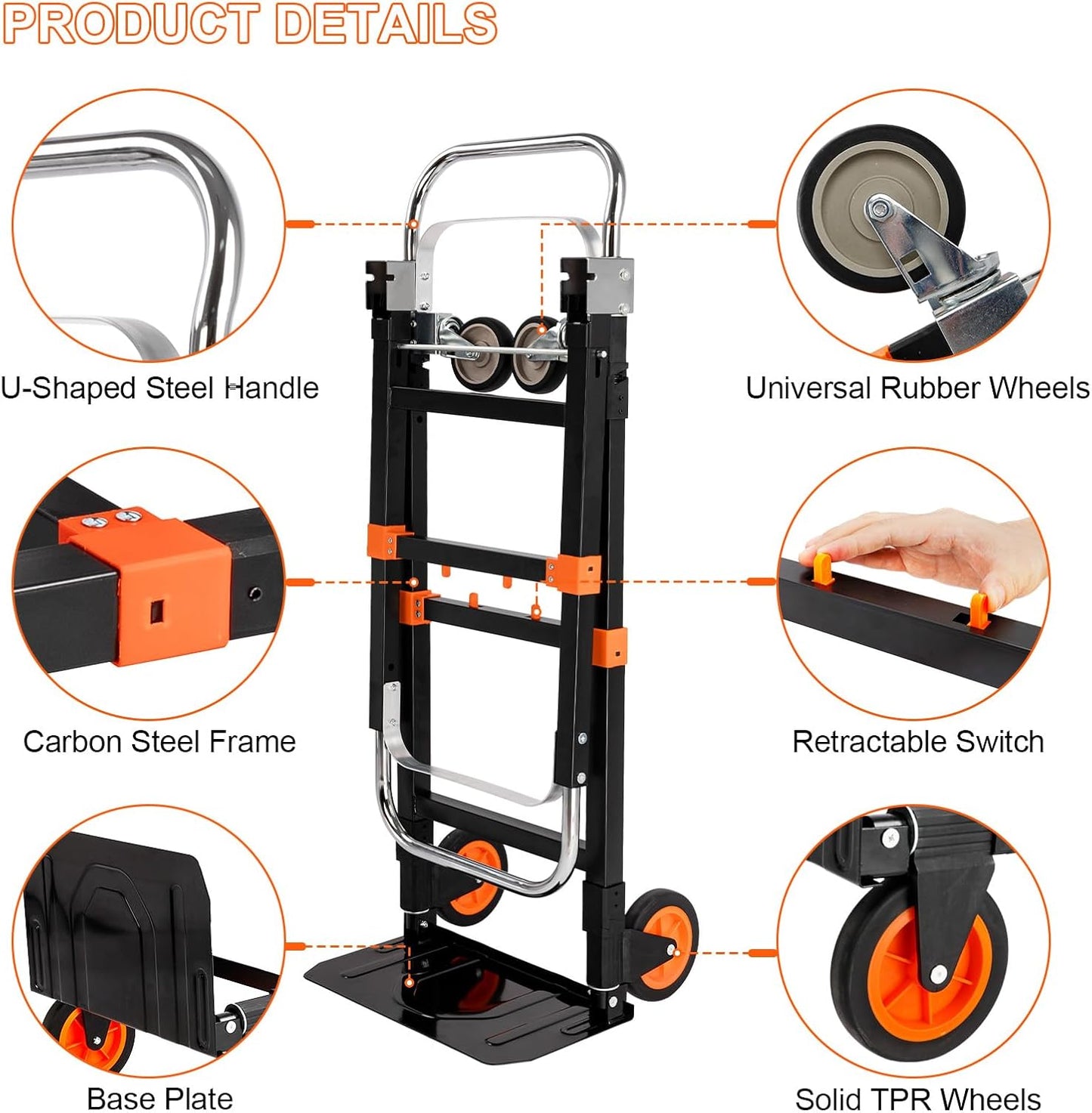 330lb Portable Platform Luggage Cart for Moving Travel Home (2 × 6“ Wheels+2 × 4" Casters, 660LB)