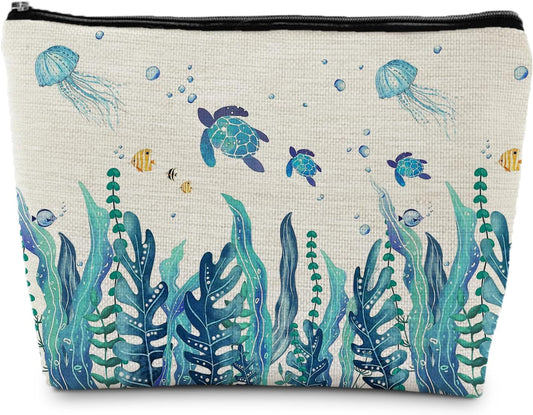 Sea Turtle Gifts Makeup Bag, Ocean Turtle Gifts for Women, Turtles Cosmetic Bag Coastal Beach Makeup Bag Pouch