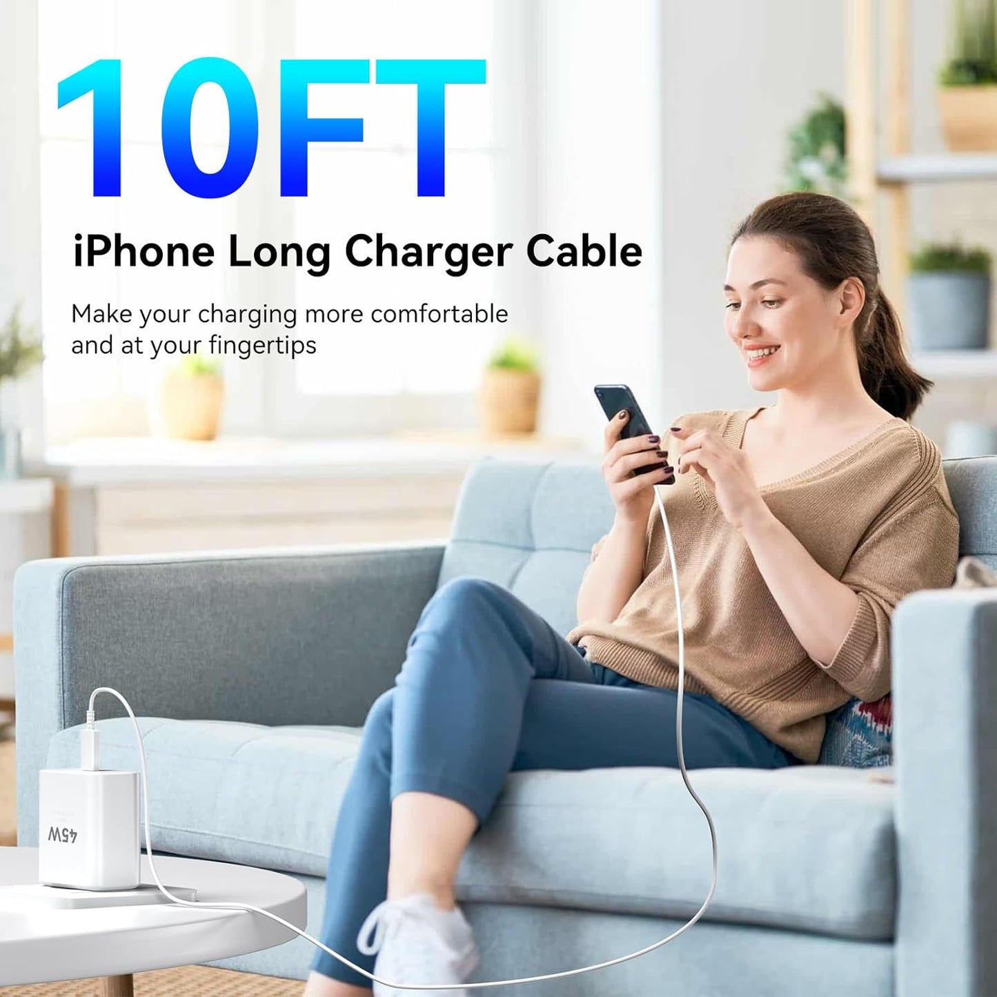 iPhone 17 16 15 Charger Fast Charging PD 45W, 10 FT USB C Cable iPhone 17/16/15 Pro max Charging Long Cord with Apple Charger Block for iPhone 17 Pro Max/17 Pro/17 Air/iPhone 16 15 Series, iPad, 2Pack