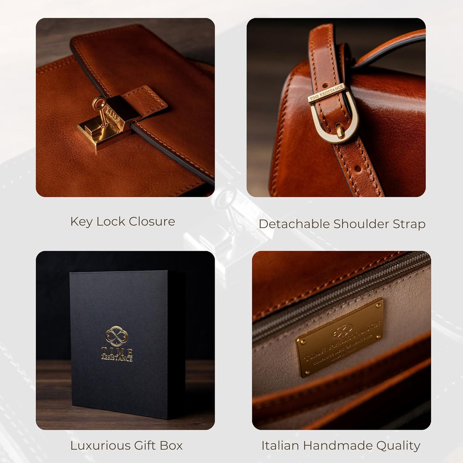 Time Resistance Small Leather Briefcase for Men - Crossbody Bag - Italian Leather Messenger Bag