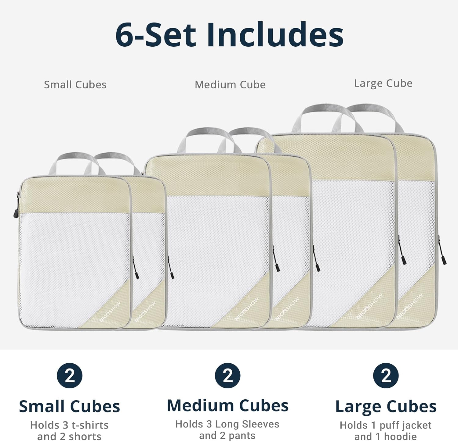 Compression Packing Cubes 6 Set, Compressible Space-Saving Packing Cubes for Travel - Compression