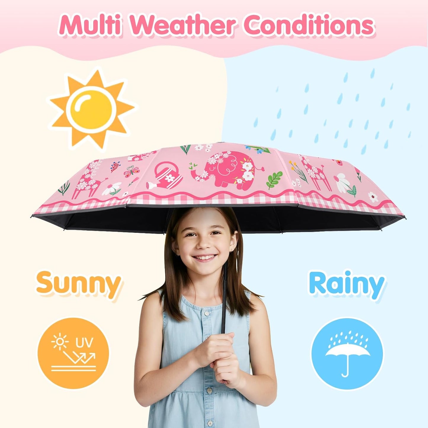 Kids Folding Umbrella Toddler Umbrella with UV Protection Portable Auto Open/Close Anti-rebound Safe Design Windproof, Compact, Lightweight Cute Umbrella for Girls & Boy