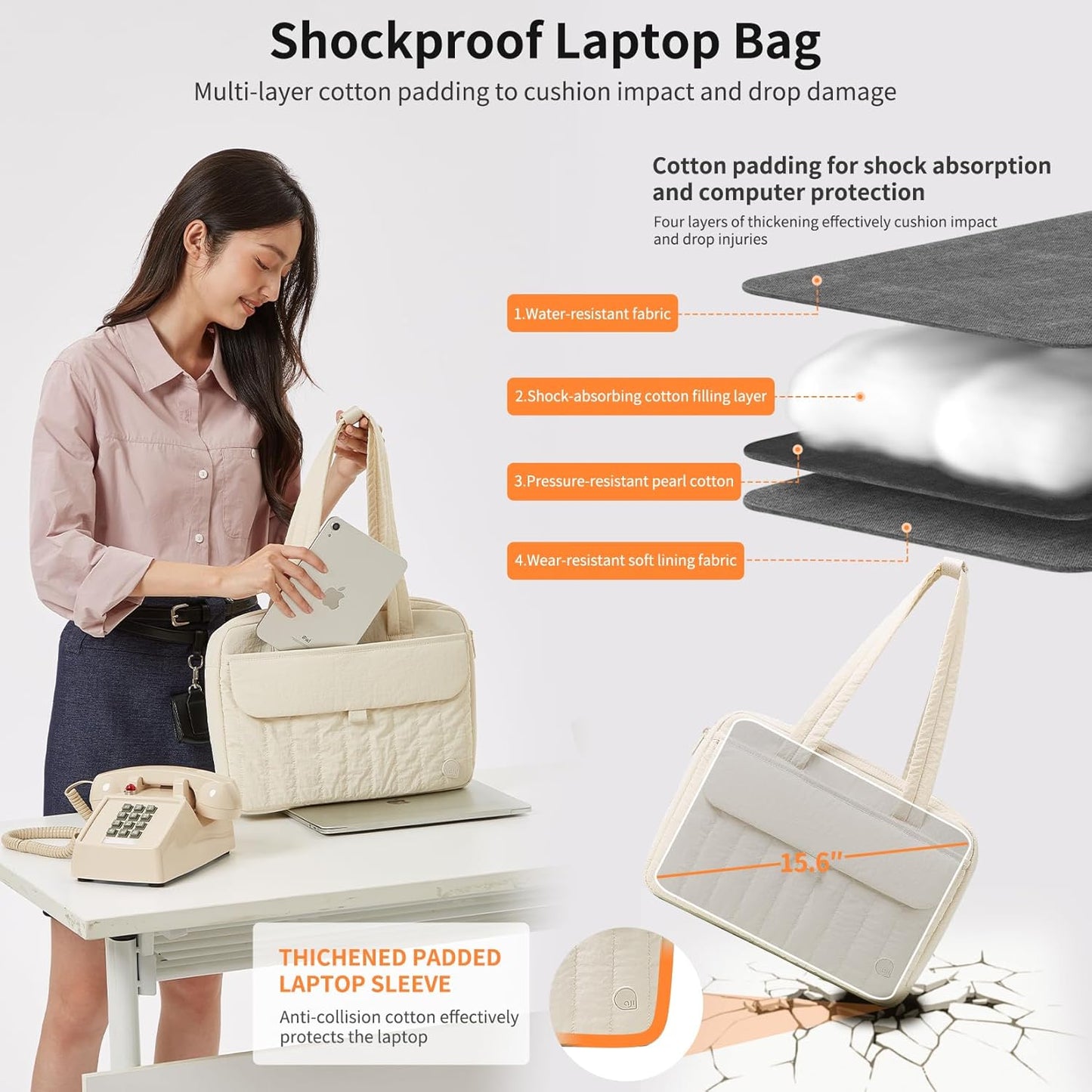 aji Laptop Tote Bag for Women, 14Inch & 16 Inch Laptop Tote Bag with Luggage Trolley Strap for Work/Travel/College/Daily