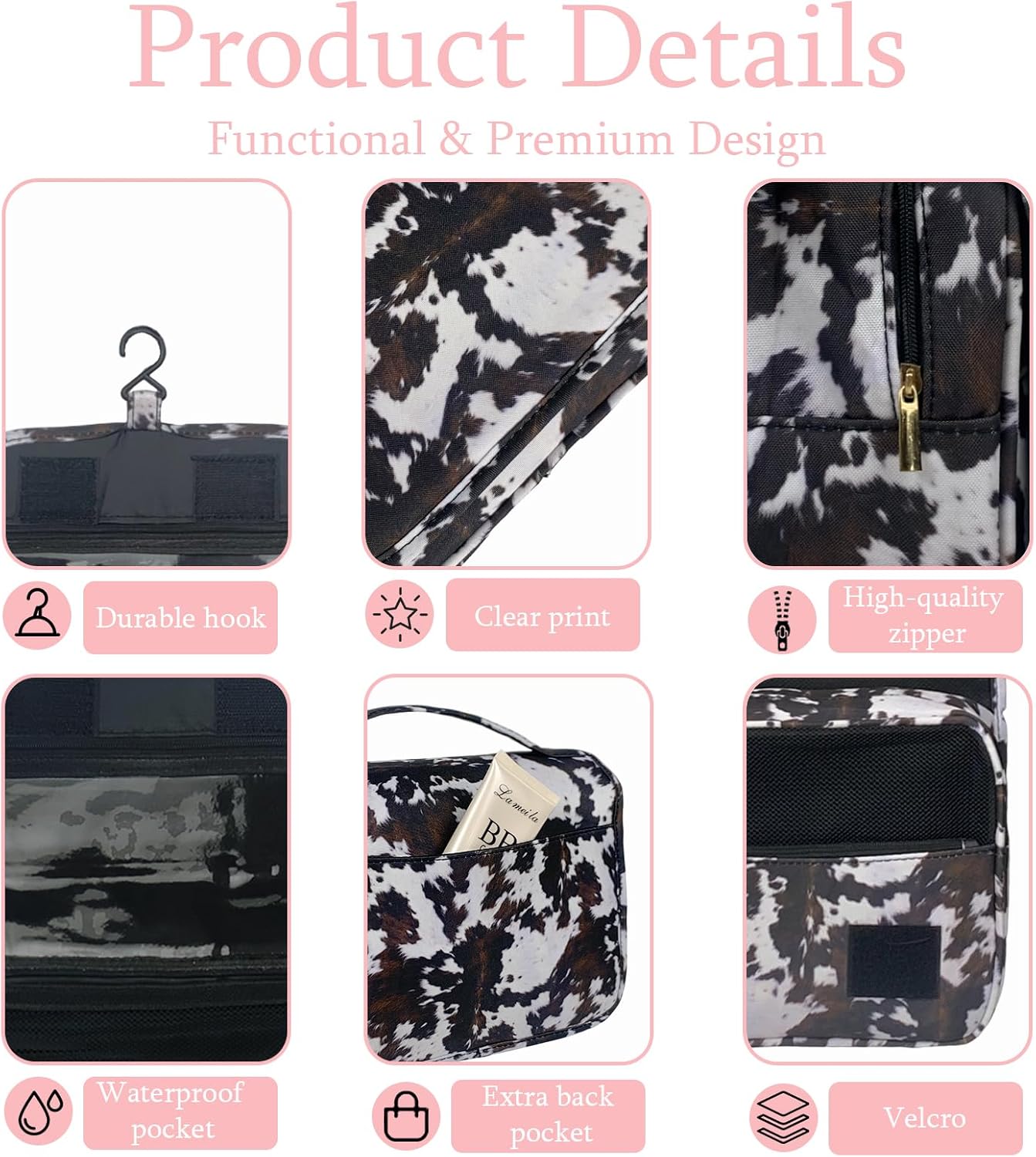 Crazy Bison Hanging Travel Toiletry Bag Kit Makeup Bag Cosmetics Organizer for Men Women (Balck