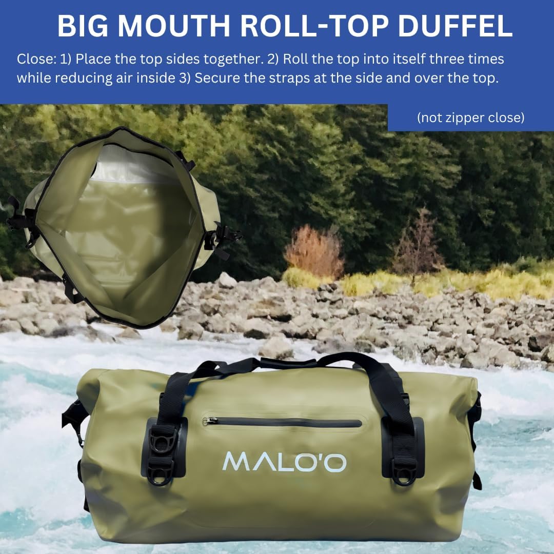 Malo’o Waterproof Dry Duffel, Heavy-Duty Roll Top Waterproof Gear Bag with Shoulder Strap & Molle