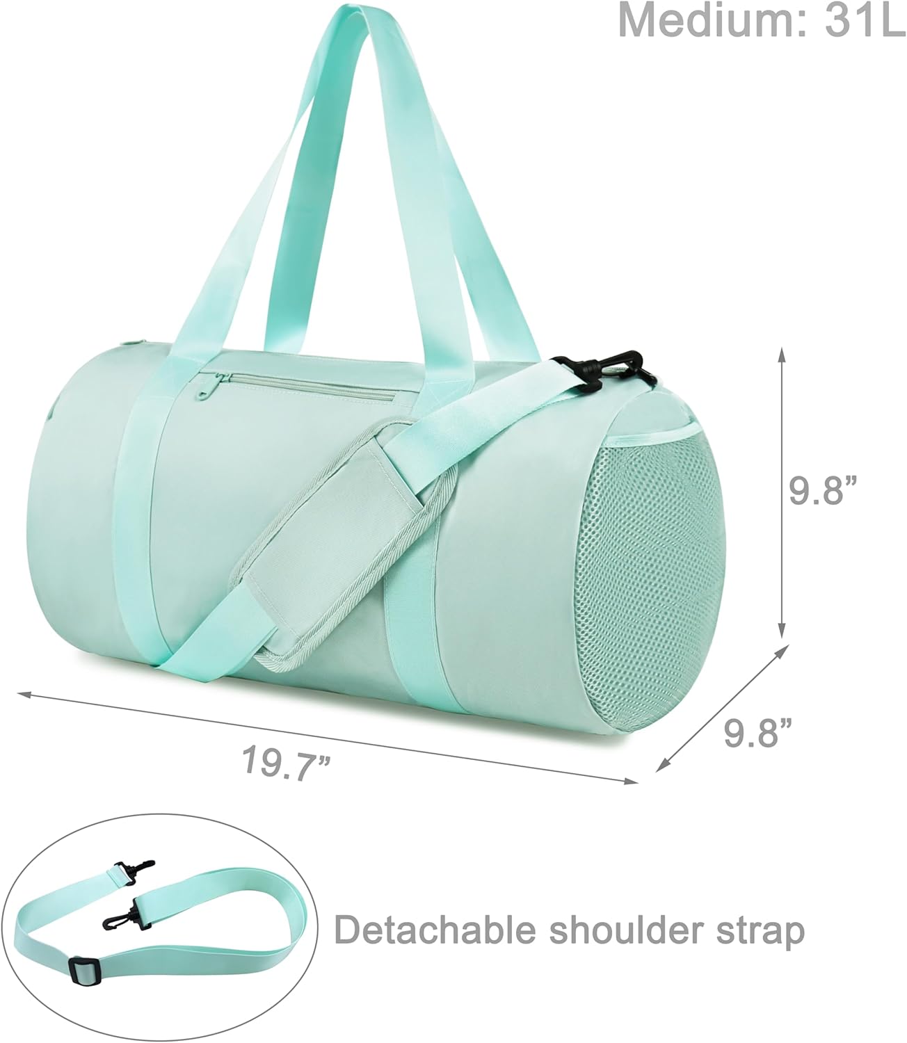 Small Gym Bag Duffel Bag for Women Men Fitness Sports Bag Workout Adjustable Detachable Shoulder Strap Lightweight Carry on Travel Duffle Bag (Green, 19" / Medium / 24L)