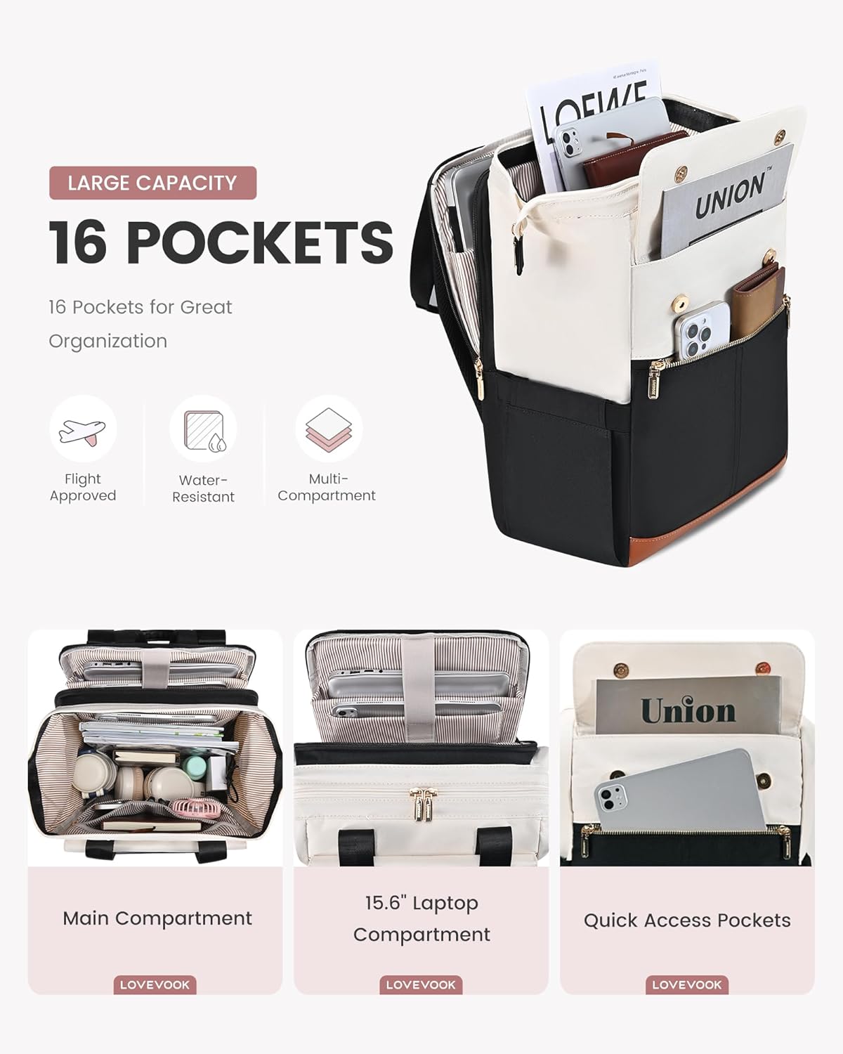 LOVEVOOK Laptop Backpack for Women, 15.6 Inch Work Laptop Bag with USB Port, Fashion Teacher Nurse Backpack Purse, Waterproof Travel Computer Backpack with Organizer Bag, 2PCS