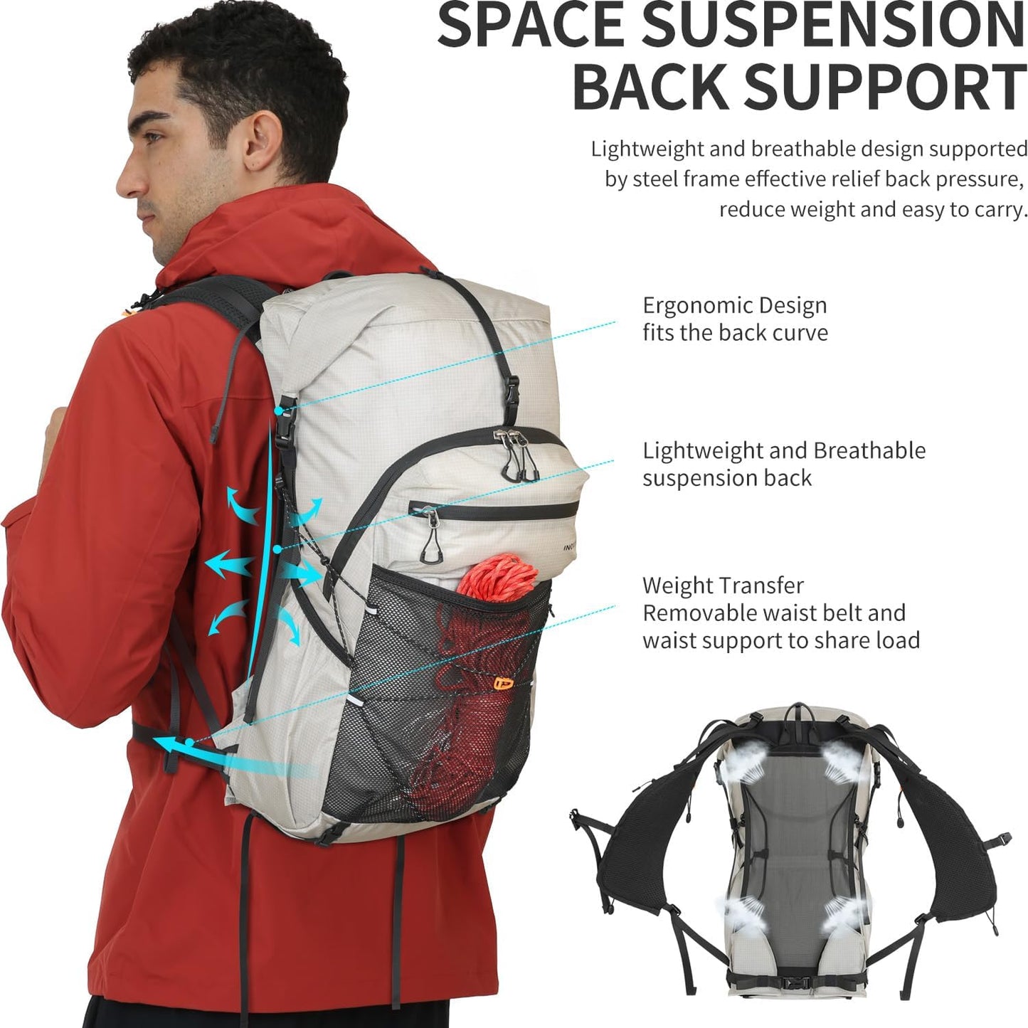 Hiking Backpack for Men and Women, 30L Waterproof Camping Backpack with 3L Water Bladder and Rain