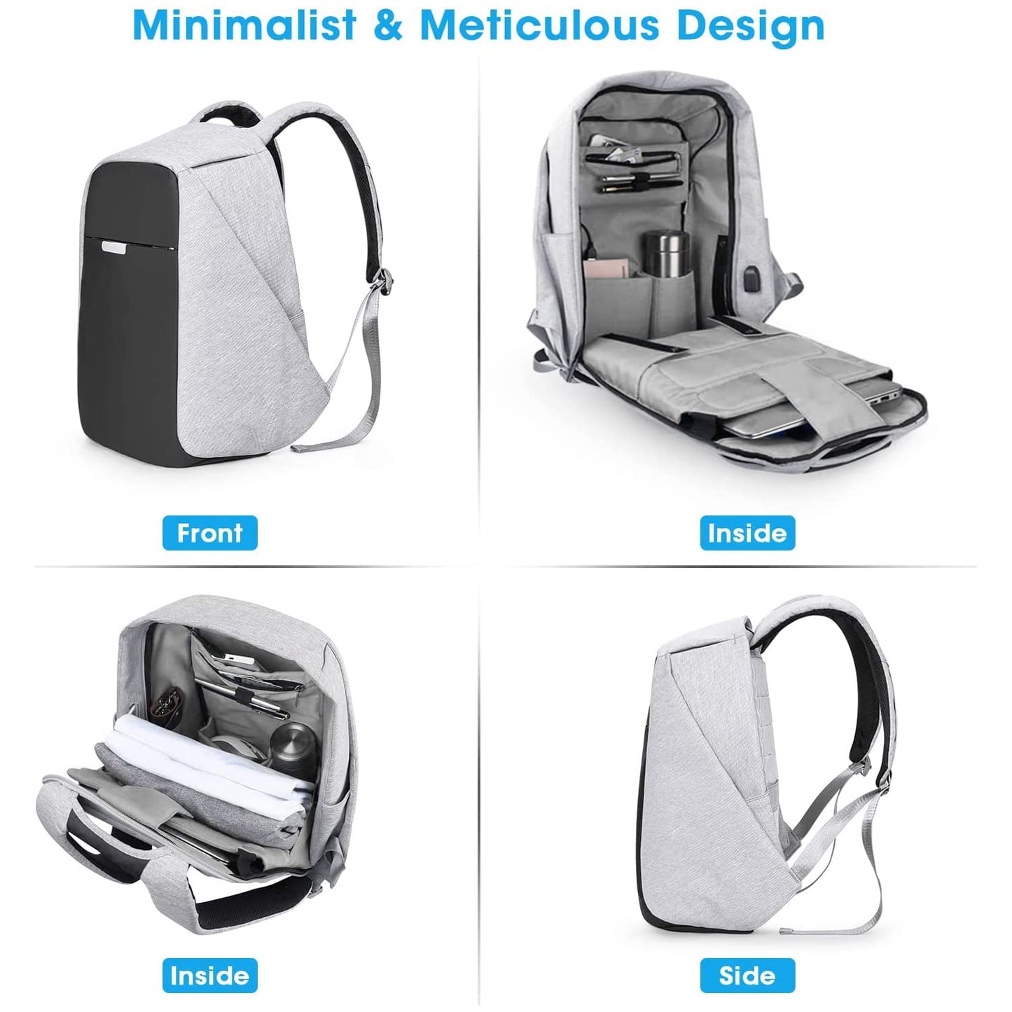 oscaurt Anti Theft Backpack 15.6 Inch Laptop Travel Backpack with Hidden Zipper and USB Charging