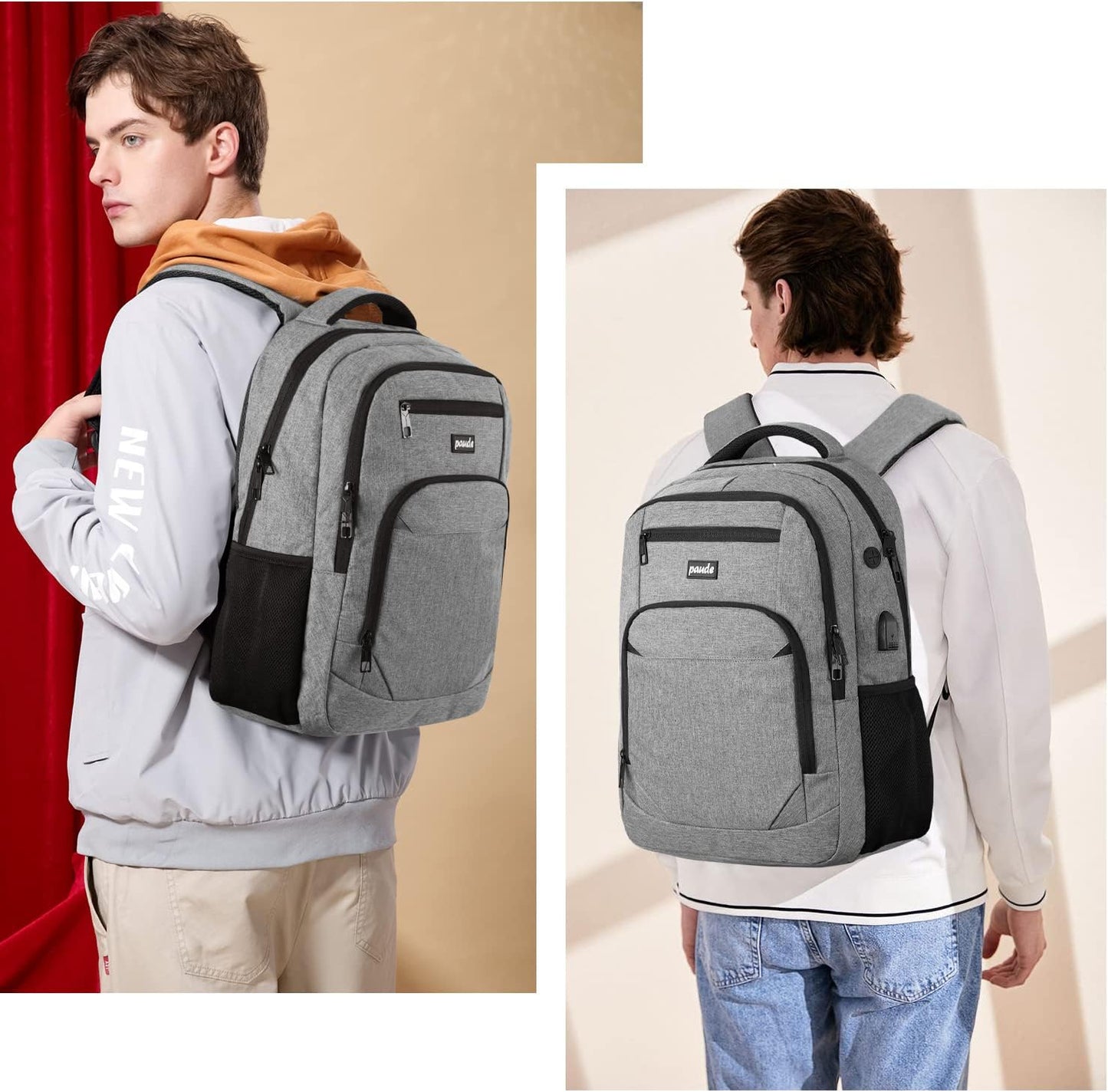 Paude Backpack School,17.3 Inch Travel Laptop Backpack,Bookbag for Teen Boys College Backpack with USB Charging Port,Waterproof