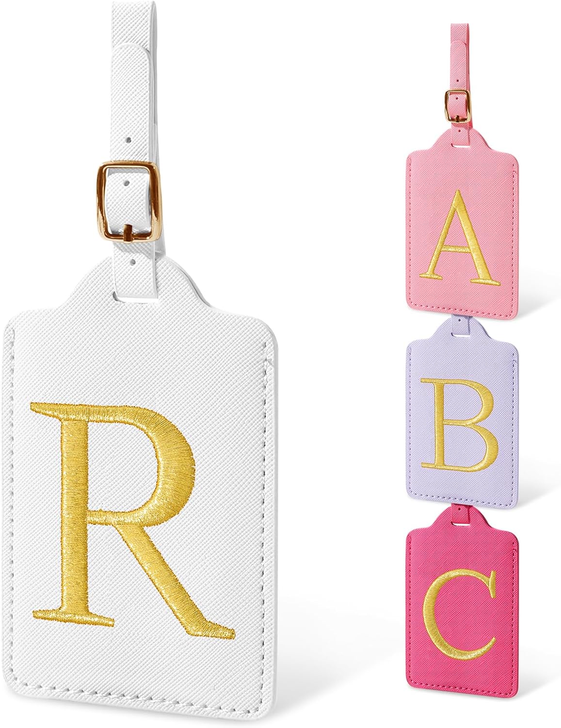 Personalized Initial Luggage Tags for Suitcases, Cute PU Leather Embroidered Letter Travel Luggage