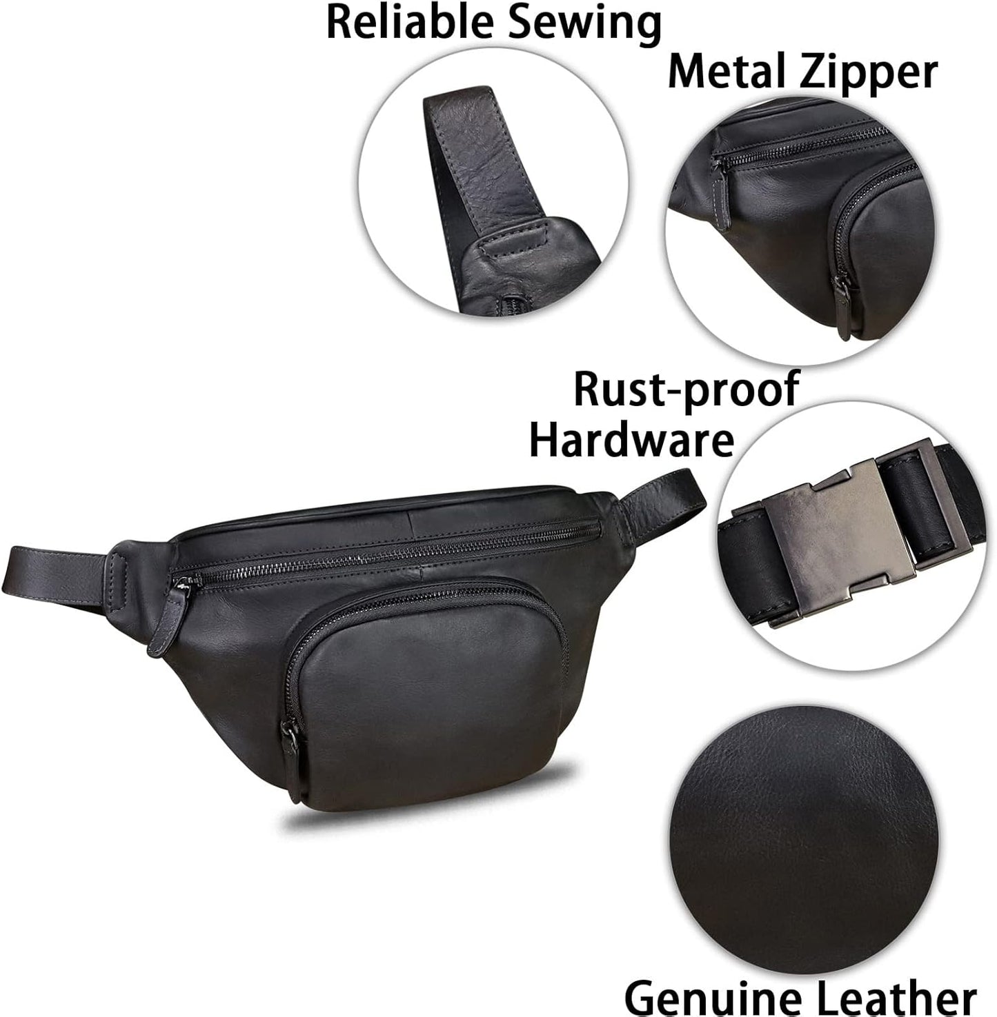 Genuine Leather Fanny Pack for Women and Men Vintage Real Leather Sling Bag Crossbody Bag Fashion Waist Bag Chest Purse (Darkgrey)