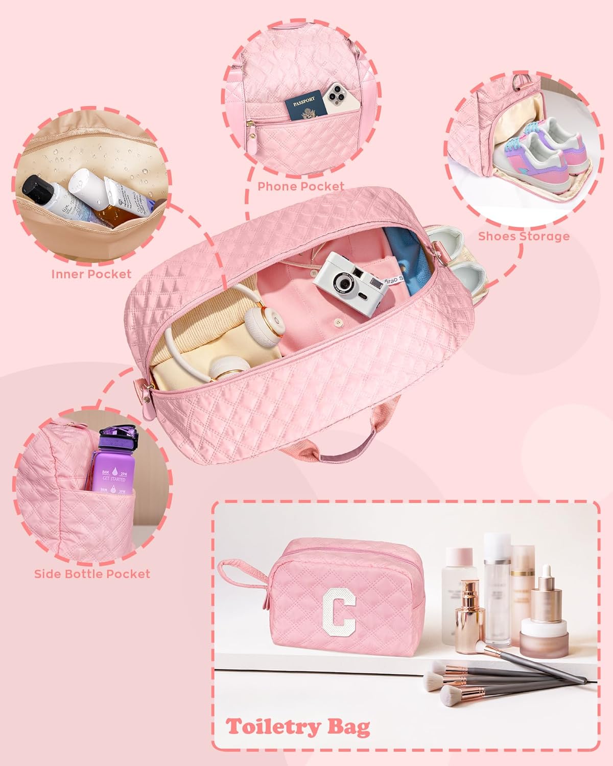 Initial Travel Duffle Bag Women Girls Gift: Personalized Weekender bags, Dance Cheer bag Sports for