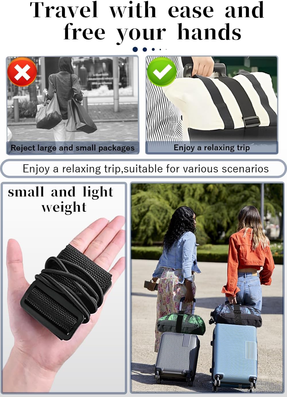 Luggage Straps Bag Bungee Luggage Straps Suitcase Adjustable Belt，Add a Bag Easy to Travel Suitcase Elastic Strap Belt Luggage Accessories(Black)