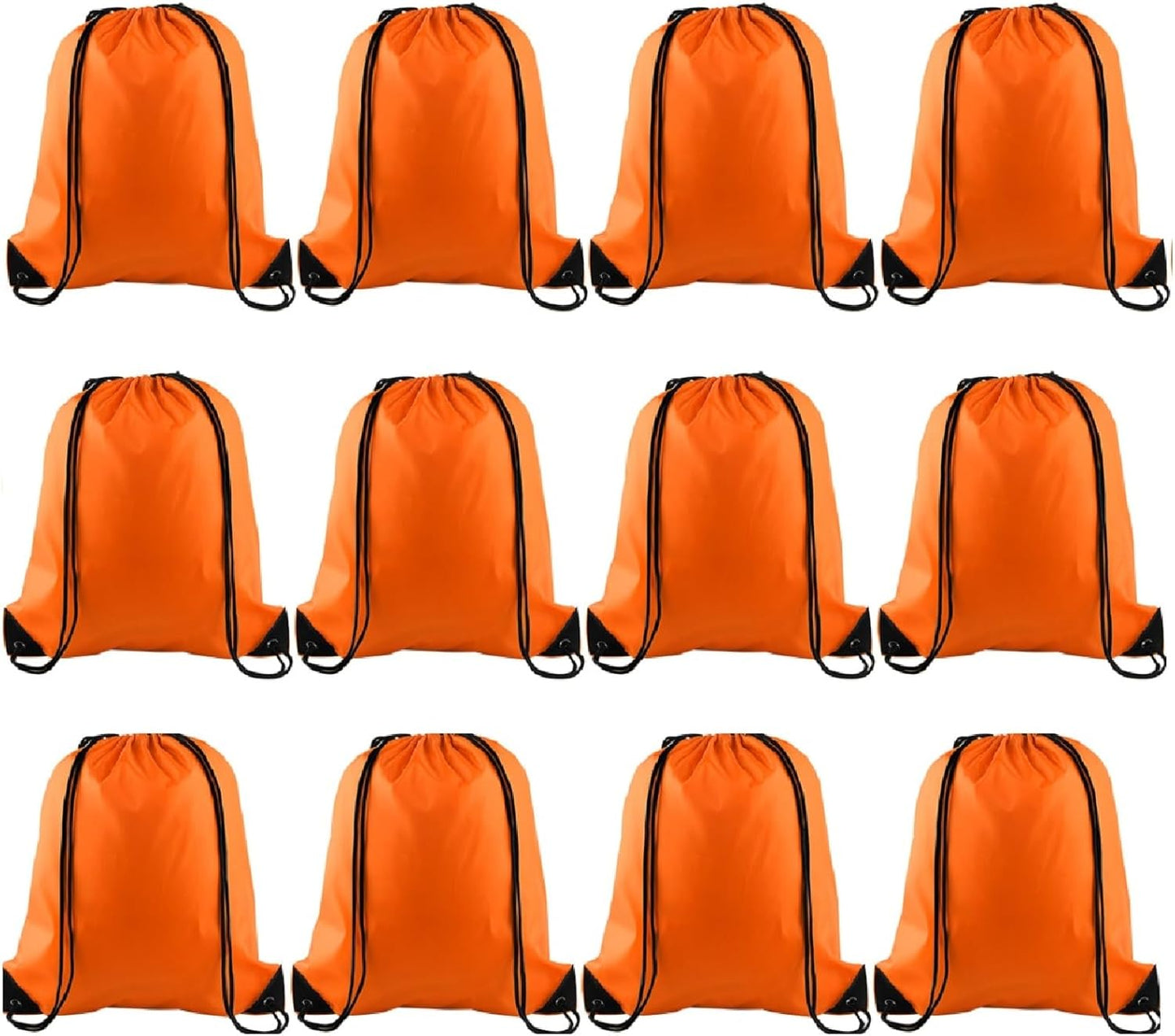 KUUQA 12 Pcs Drawstring Backpack Bags Bulk Orange Drawstring Bag Foldable Gym Bag Sports Cinch Sack String Backpack Storage Bags for Women Men Shopping Gym Travel Sports