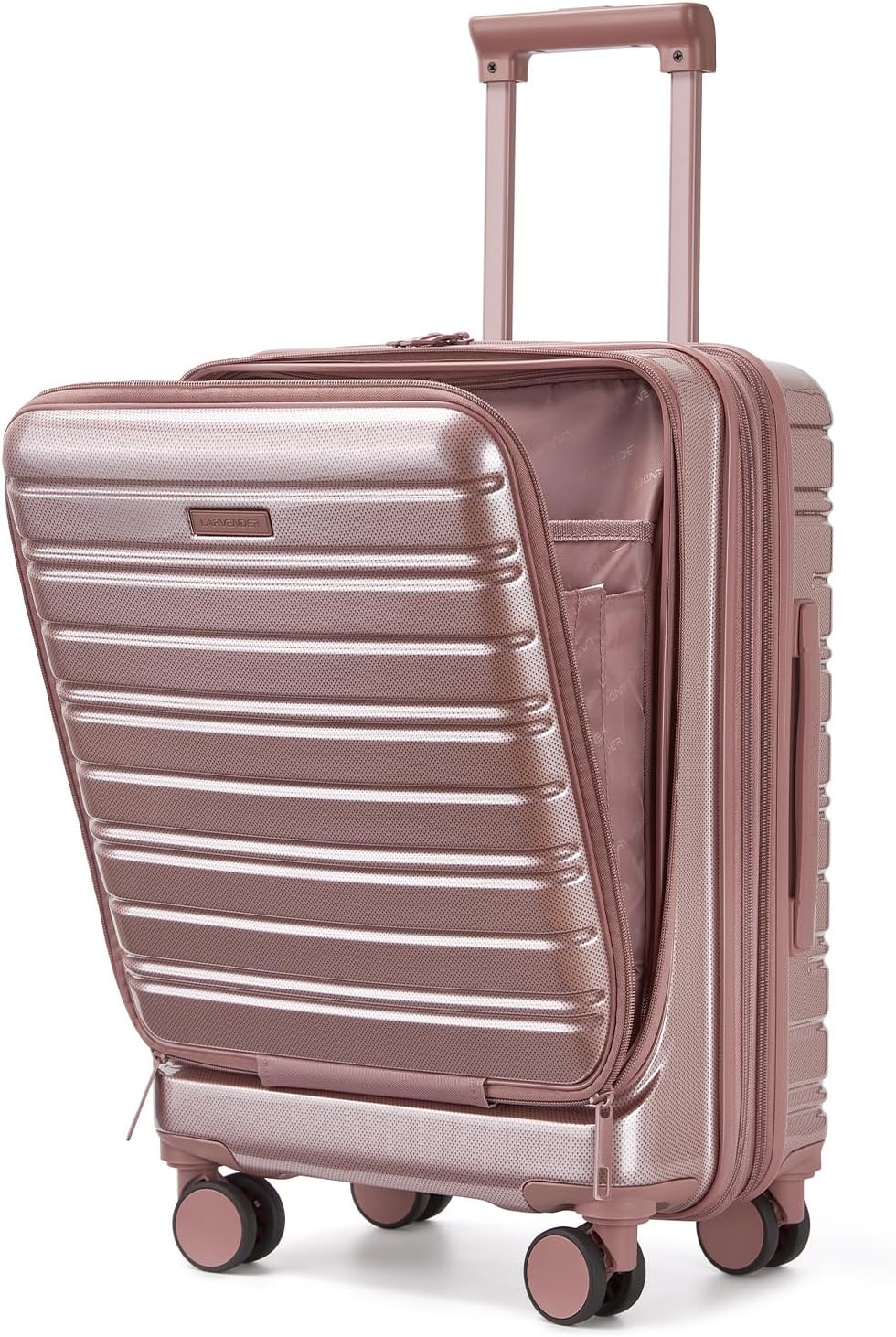 LARVENDER Carry On Luggage 22x14x9 Airline Approved, 20 Inch Expandable PC+ABS Hardside Carry On Luggage with Front Pocket Spinner Wheels TSA Lock for Women Men (Rose Gold)